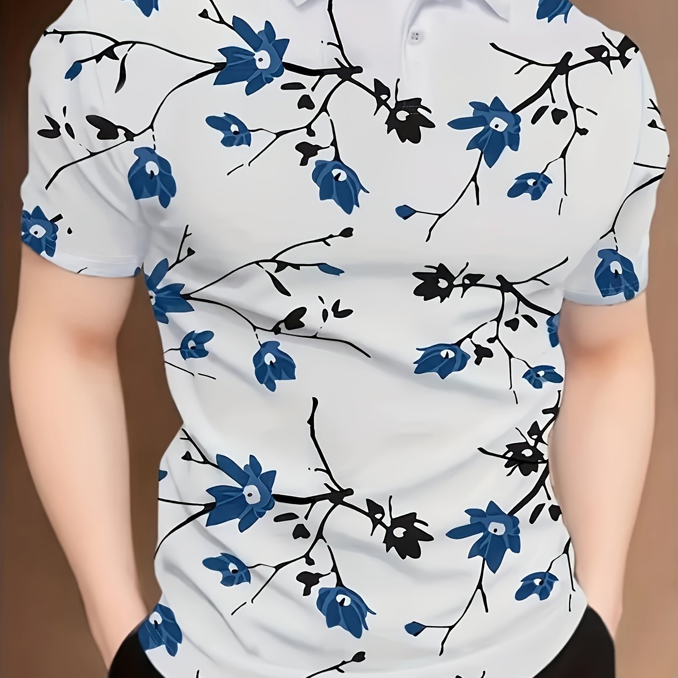 Men's Floral Pattern Short Sleeve Lapel Shirt,