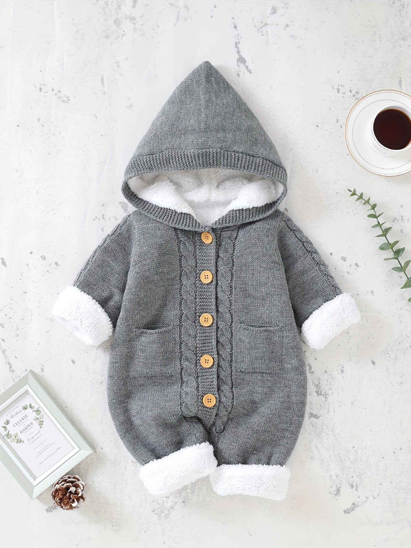 Newborn Boys And Girls Knitted Jumpsuit With Long Sleeve Hooded Pants Jumpsuit