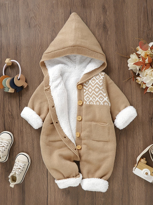 Newborn Boys And Girls Knitted Jumpsuit With Long Sleeve Hooded Pants Jumpsuit