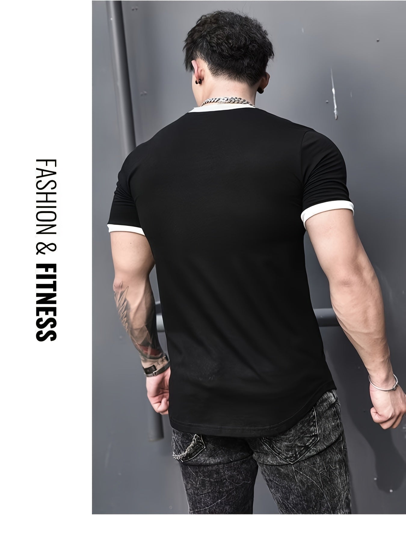 Dynamic Stretch, Men's Slim-Fit Black Athletic T-Shirt - Breathable.