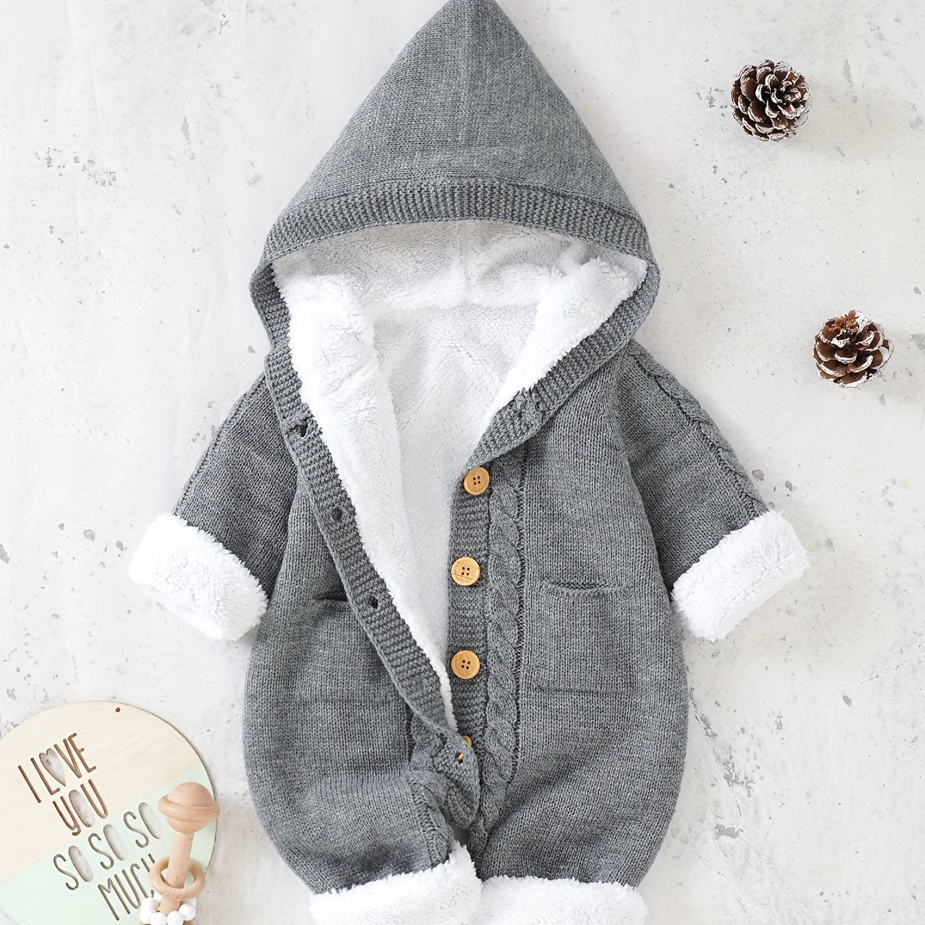 Newborn Boys And Girls Knitted Jumpsuit With Long Sleeve Hooded Pants Jumpsuit