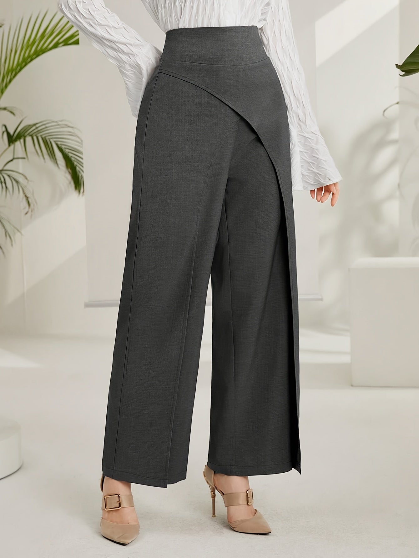 Solid Wide-Leg Layered Pants  | Product Universal