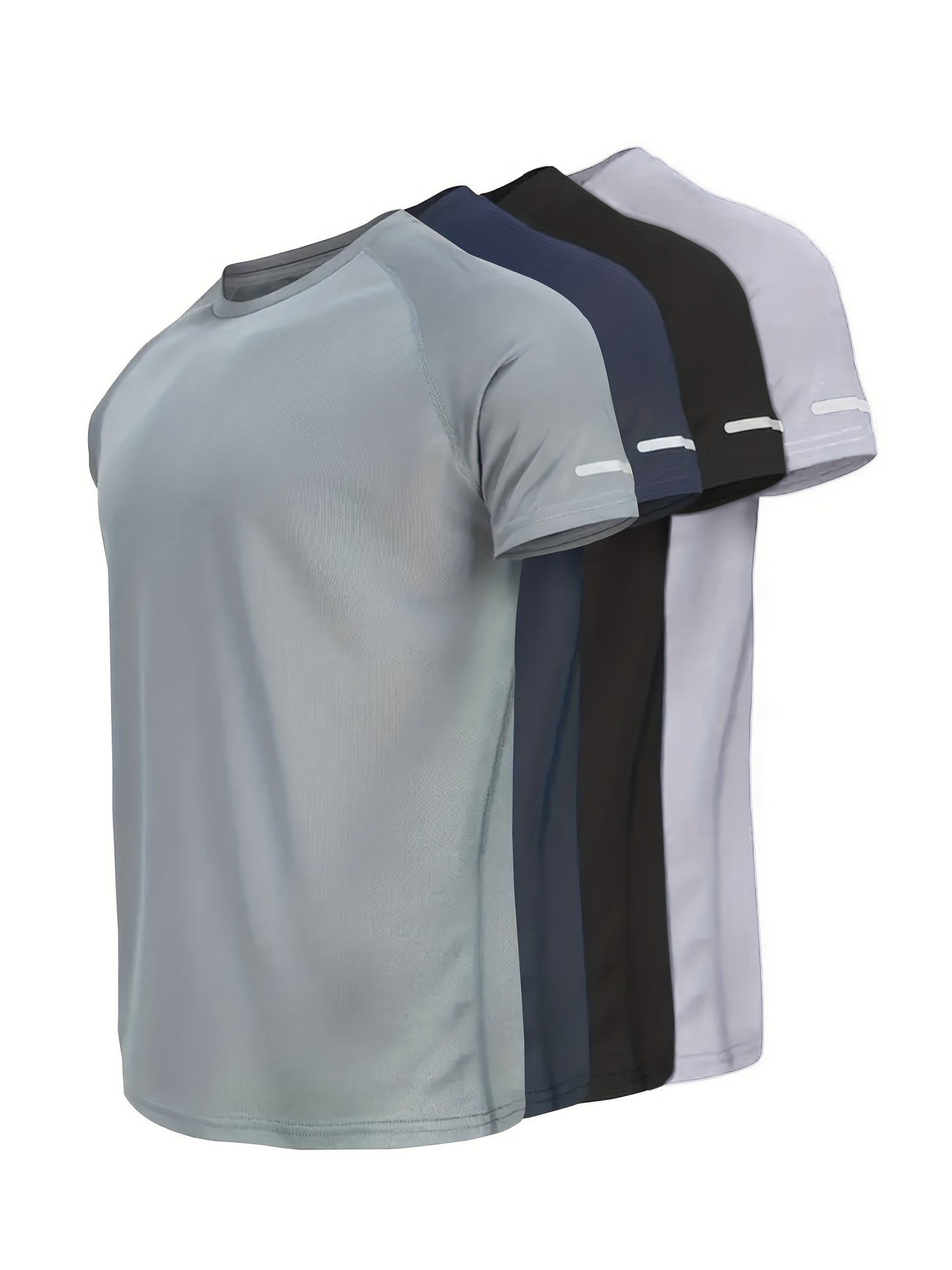 4PCS Men's Solid Sports T-Shirts with Reflective Strips | Product Universal