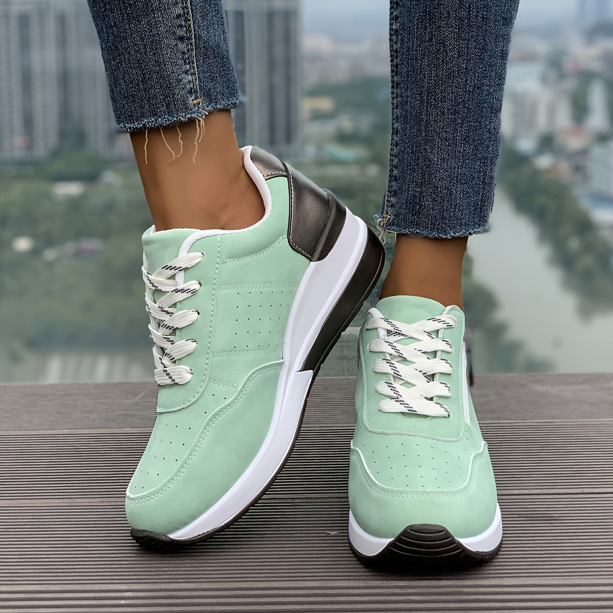 Women's Chunky Sneakers, Lace Up & Side Zipper