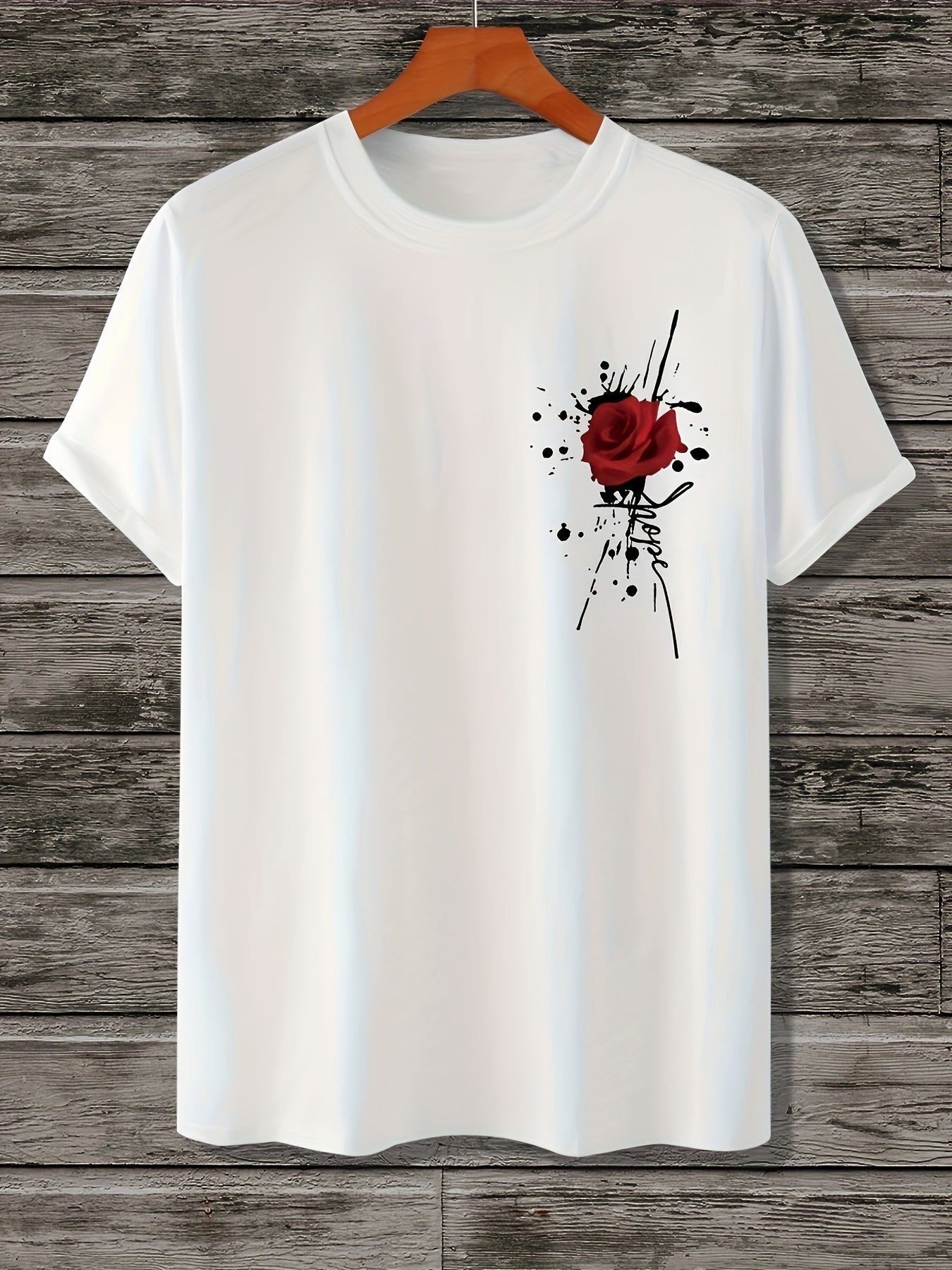 Men’s 100% Cotton Rose Graphic Print T-Shirt | Product Universal