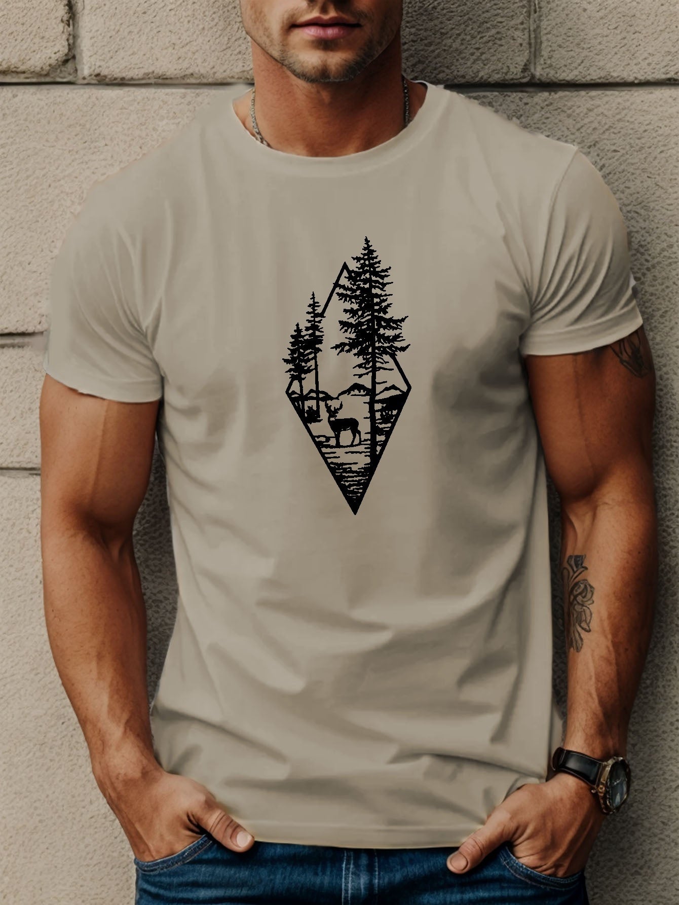 Men's Casual Short Sleeve T-Shirt with Geometric Print.