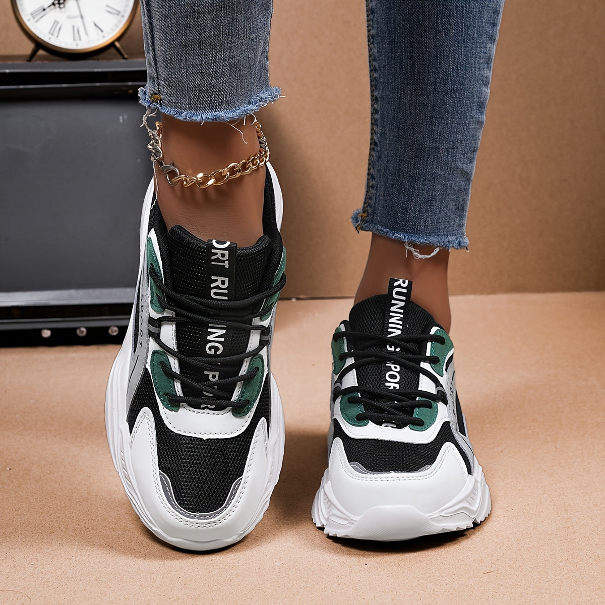 Women's Colorblock Casual Sneakers, Lace Up Lightweight