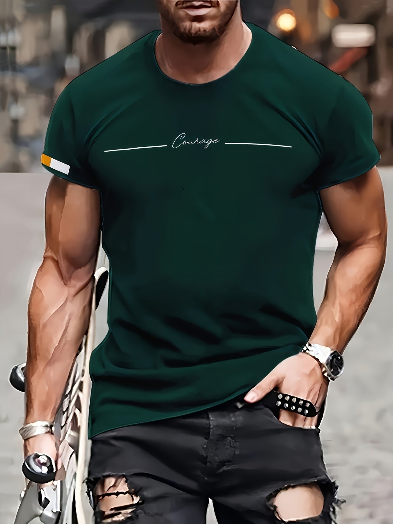 1pc Men'S Casual Green T-Shirt with 3D Digital Print,