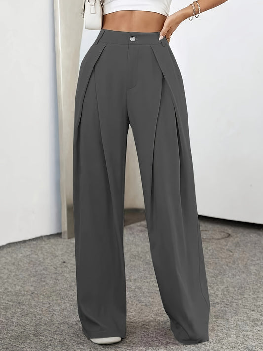 Solid Pleated Elegant Style Wide Leg Pants | Product Universal