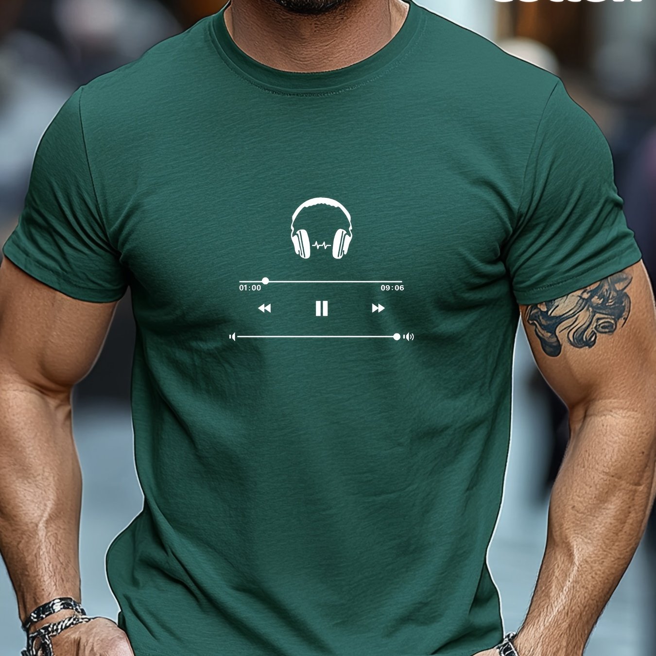 Men's Cotton T-Shirt with Headphones Music Design.