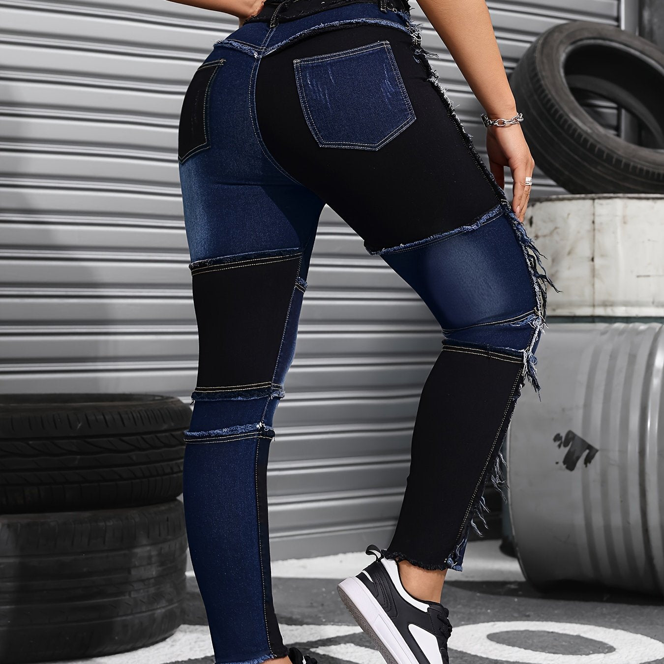 Women's Stretchy Colorblock Skinny Jeans High Waist | Product Universal