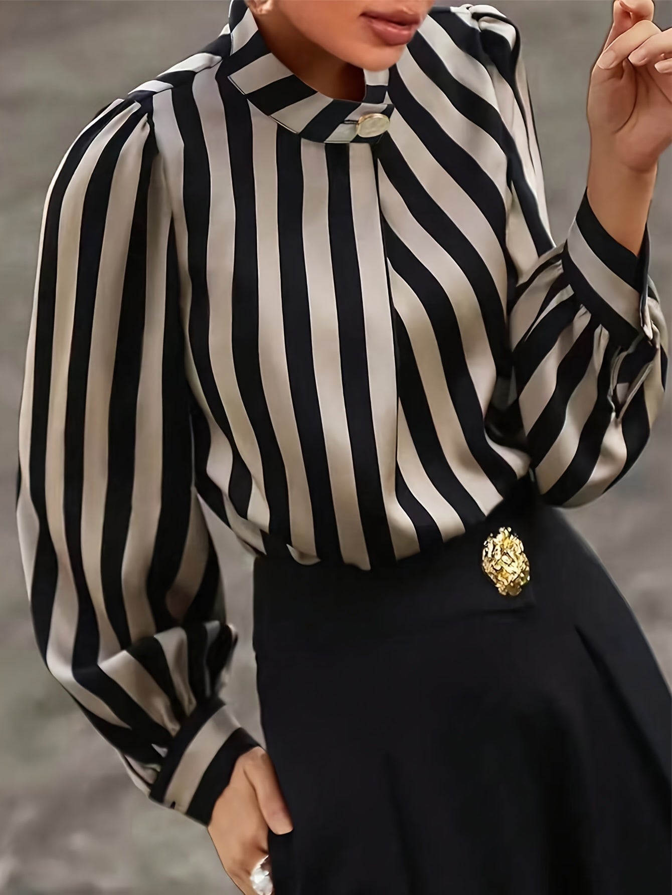 Women’s Elegant Striped Printed Shirt with Small Collar and Button Detail | Product Universal