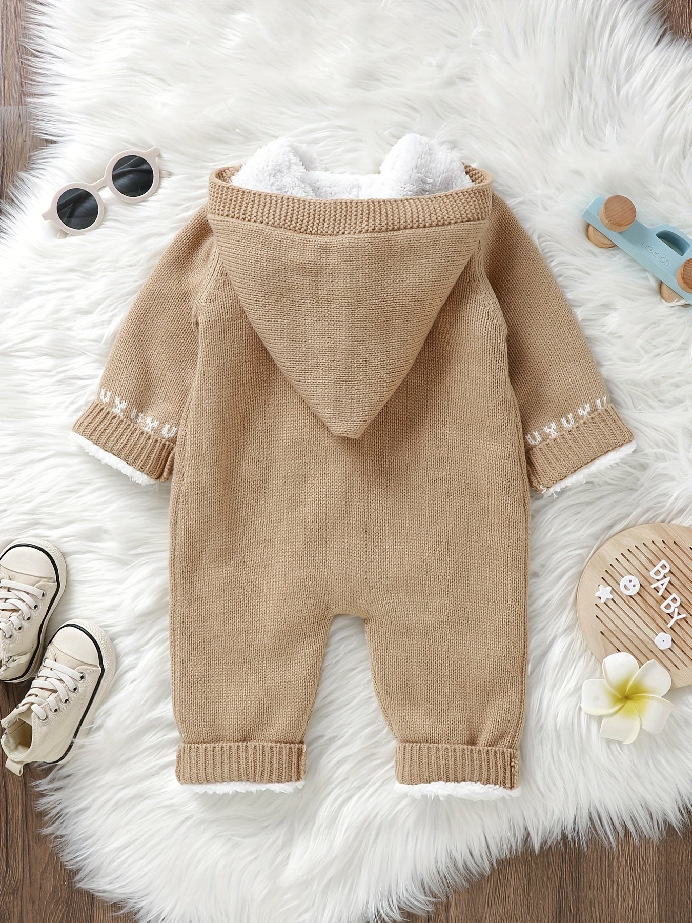 Newborn Boys And Girls Knitted Jumpsuit With Long Sleeve Hooded Pants Jumpsuit