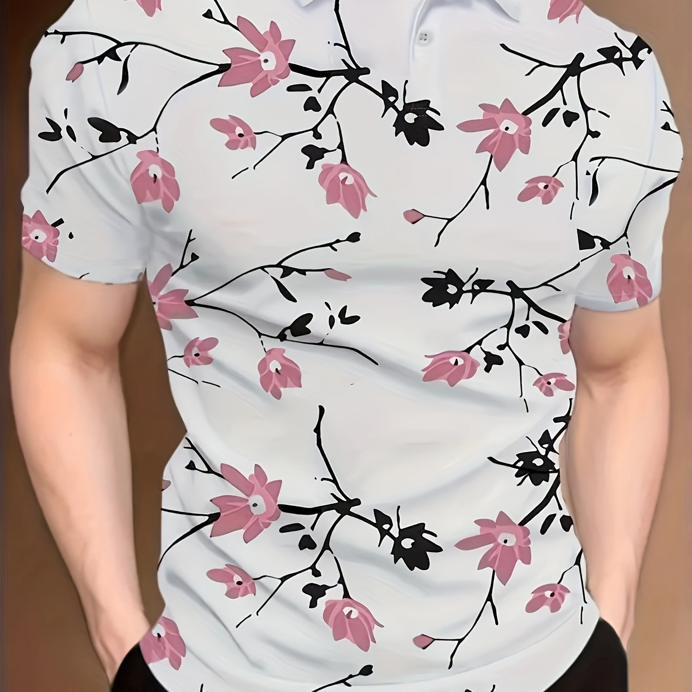 Men's Floral Pattern Short Sleeve Lapel Shirt,