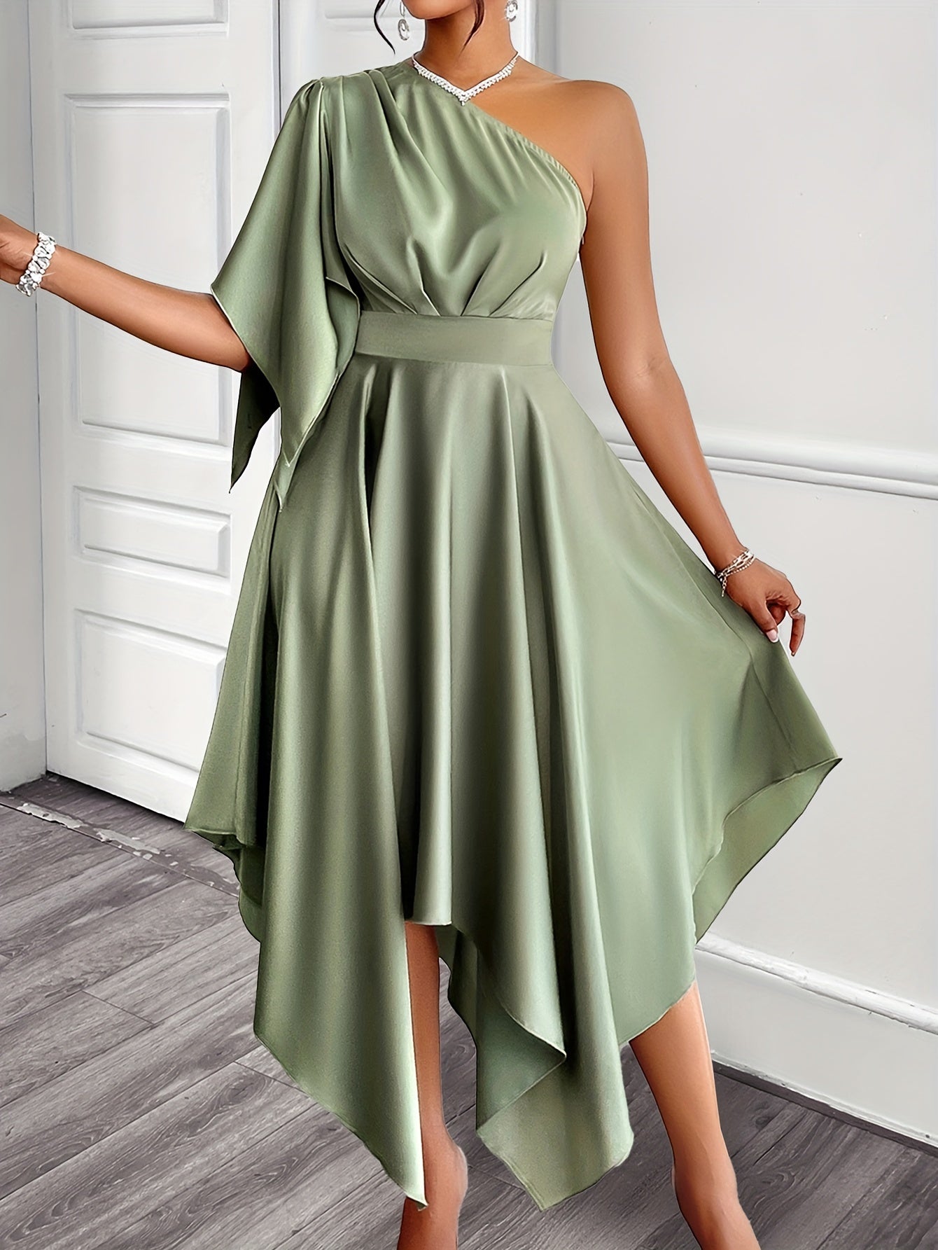 Elegant Asymmetrical One-Shoulder Peplum Dress for Women.