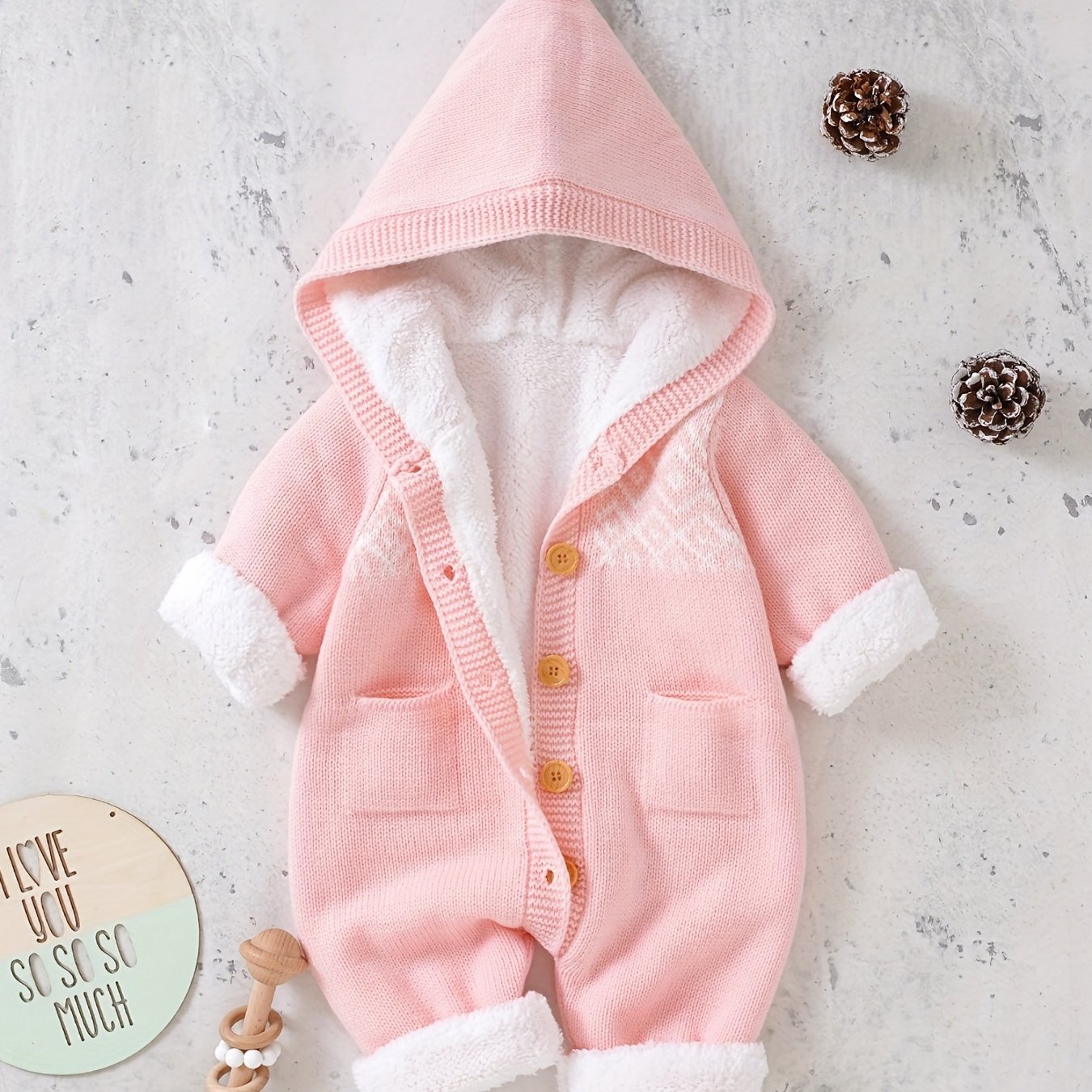 Newborn Boys And Girls Knitted Jumpsuit With Long Sleeve Hooded Pants Jumpsuit