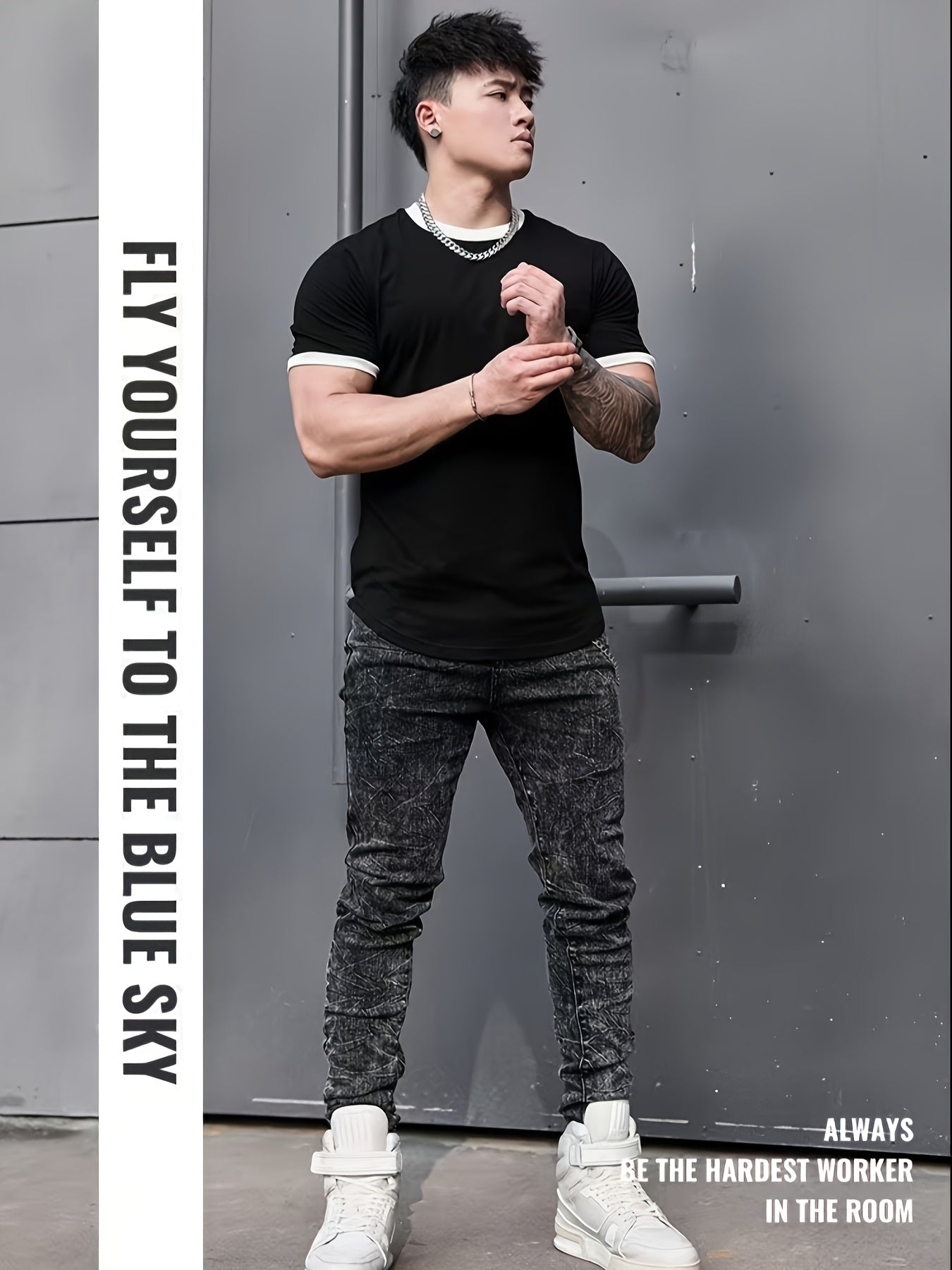 Dynamic Stretch, Men's Slim-Fit Black Athletic T-Shirt - Breathable.