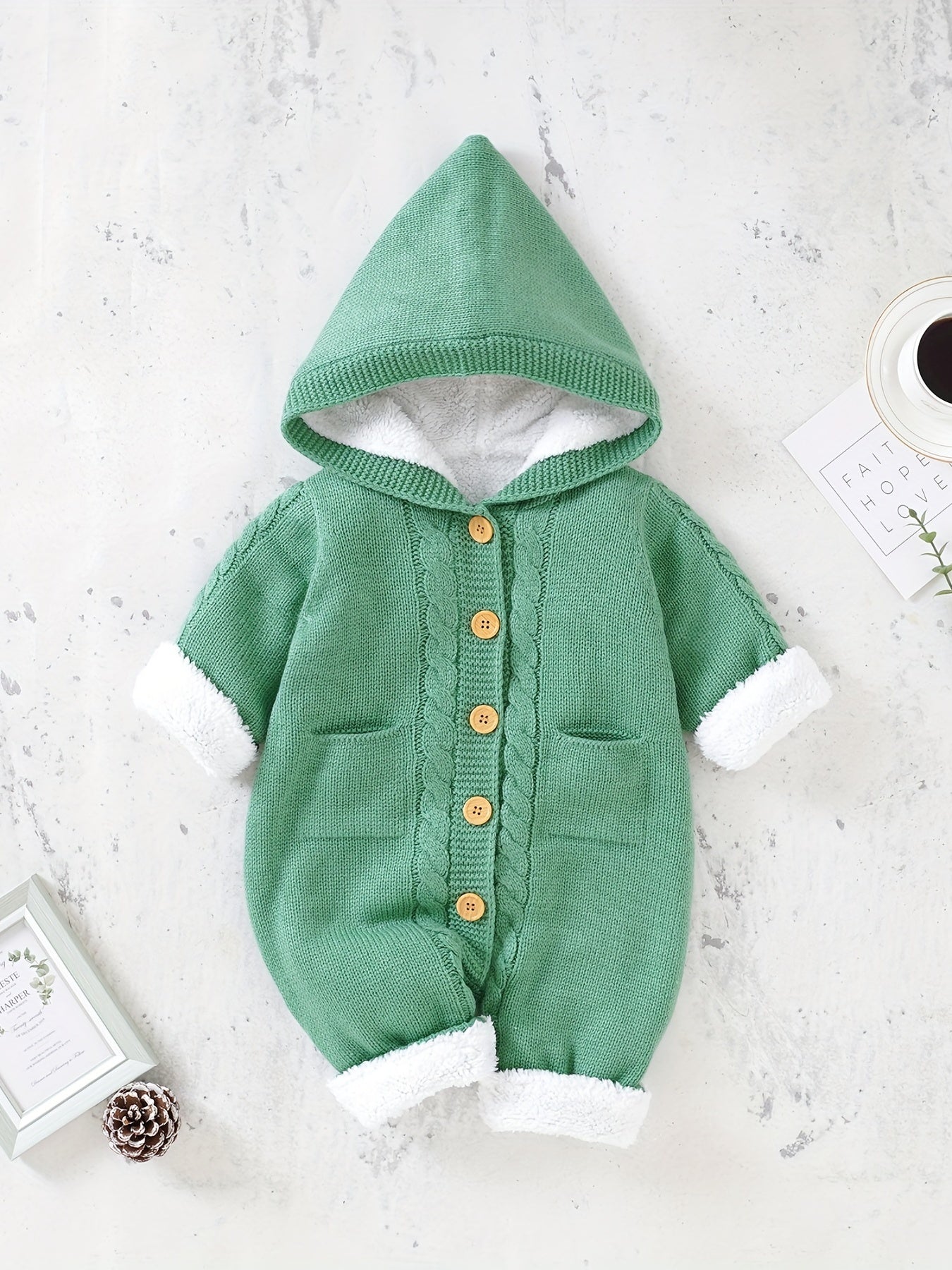 Newborn Boys And Girls Knitted Jumpsuit With Long Sleeve Hooded Pants Jumpsuit