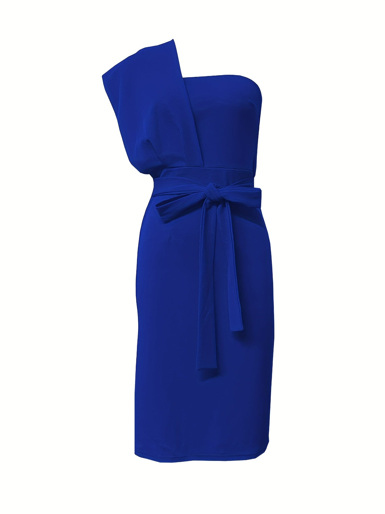 Elegant One-Shoulder Pencil Dress with Belt - Sexy Split Hem, Bodycon Fit for Women