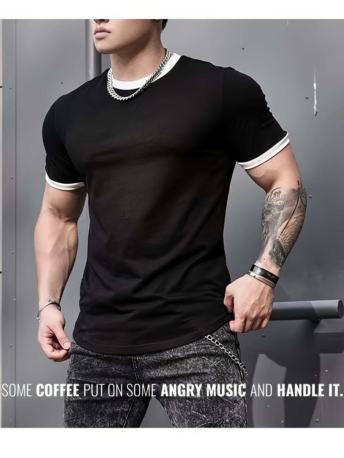 Dynamic Stretch, Men's Slim-Fit Black Athletic T-Shirt - Breathable.