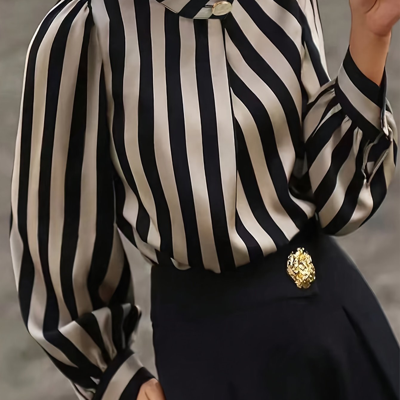 Women’s Elegant Striped Printed Shirt with Small Collar and Button Detail | Product Universal