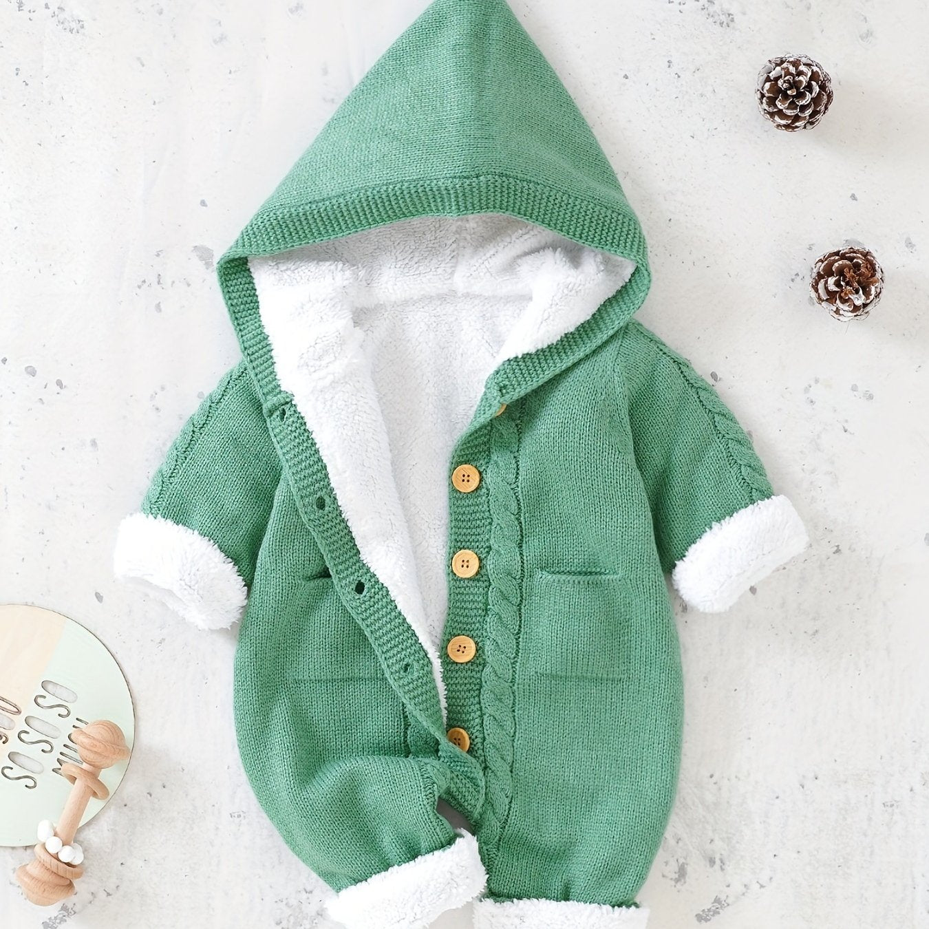 Newborn Boys And Girls Knitted Jumpsuit With Long Sleeve Hooded Pants Jumpsuit