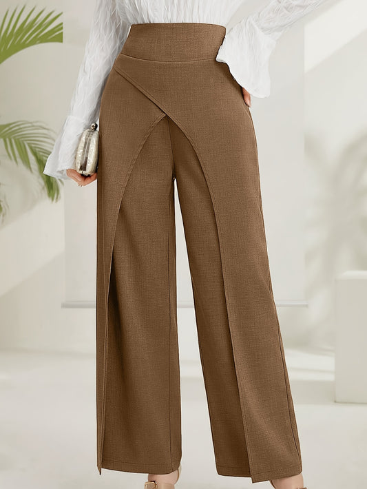 Solid Wide-Leg Layered Pants  | Product Universal