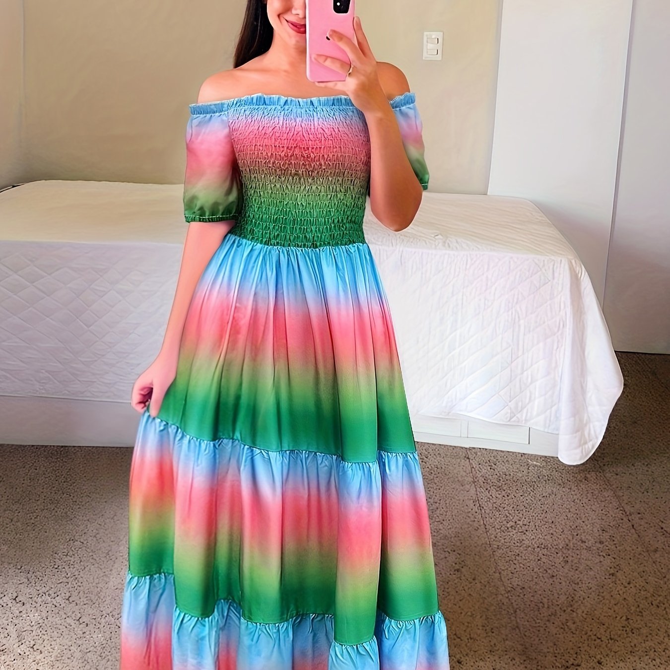 Gradient Print Tiered Dress,