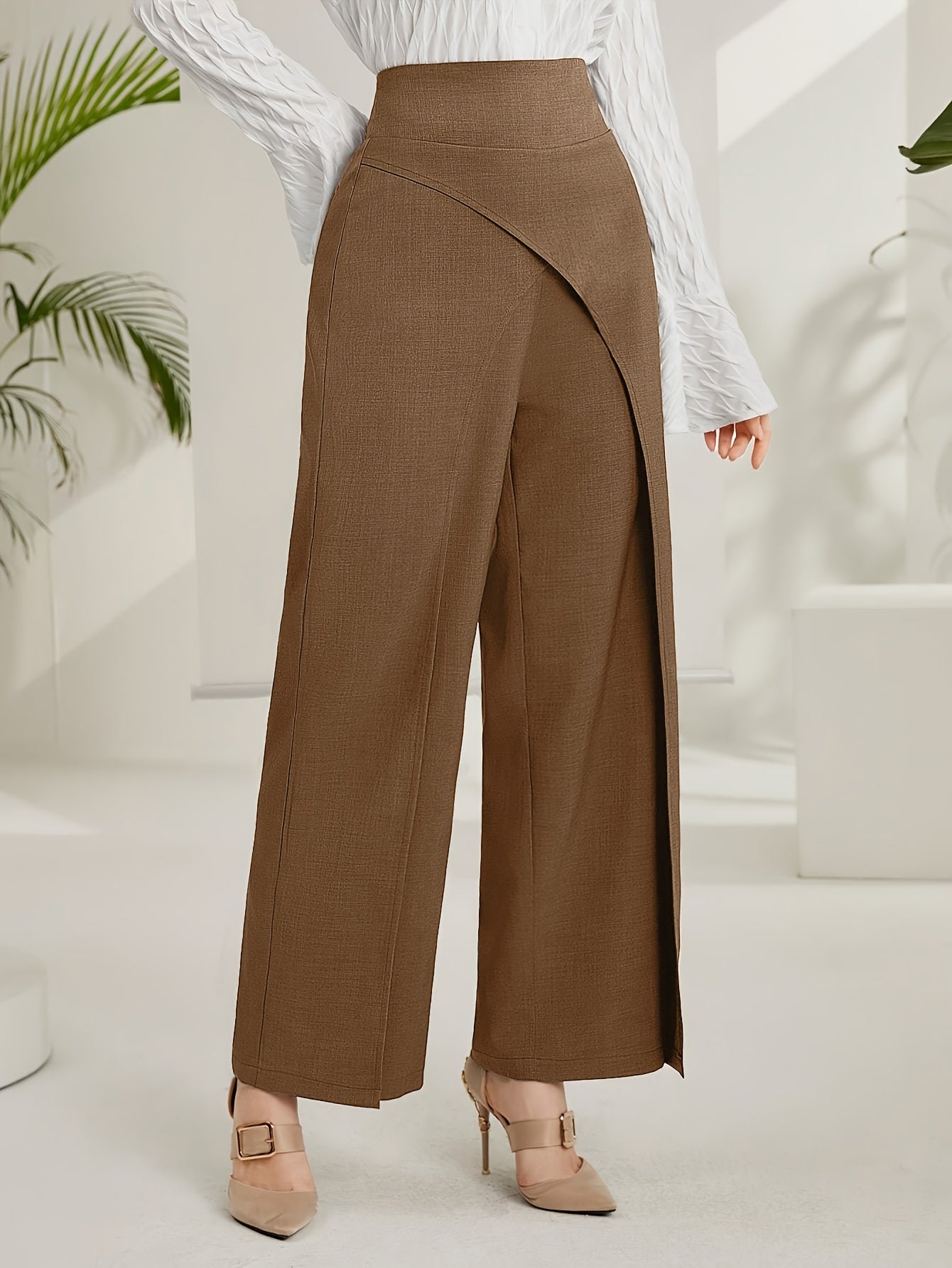 Solid Wide-Leg Layered Pants  | Product Universal