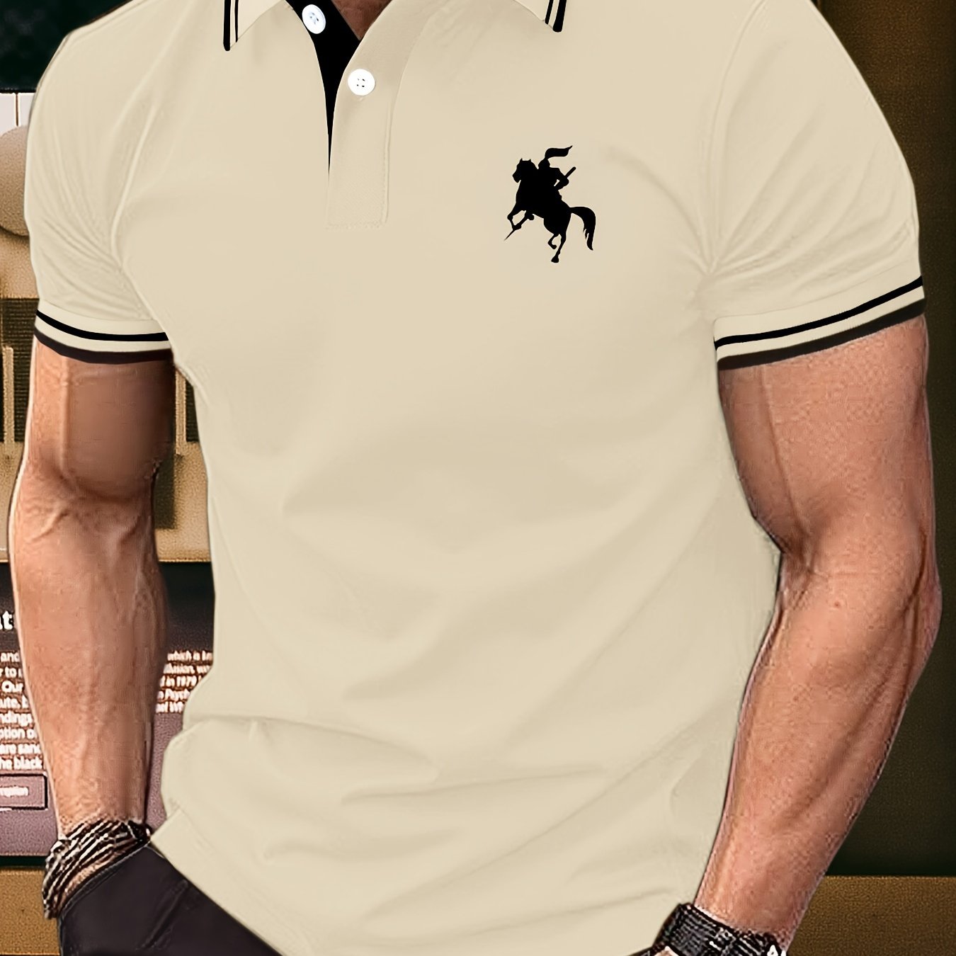 Men's Fashion Horse Riding Knight Pattern Henley Shirt | Product Universal