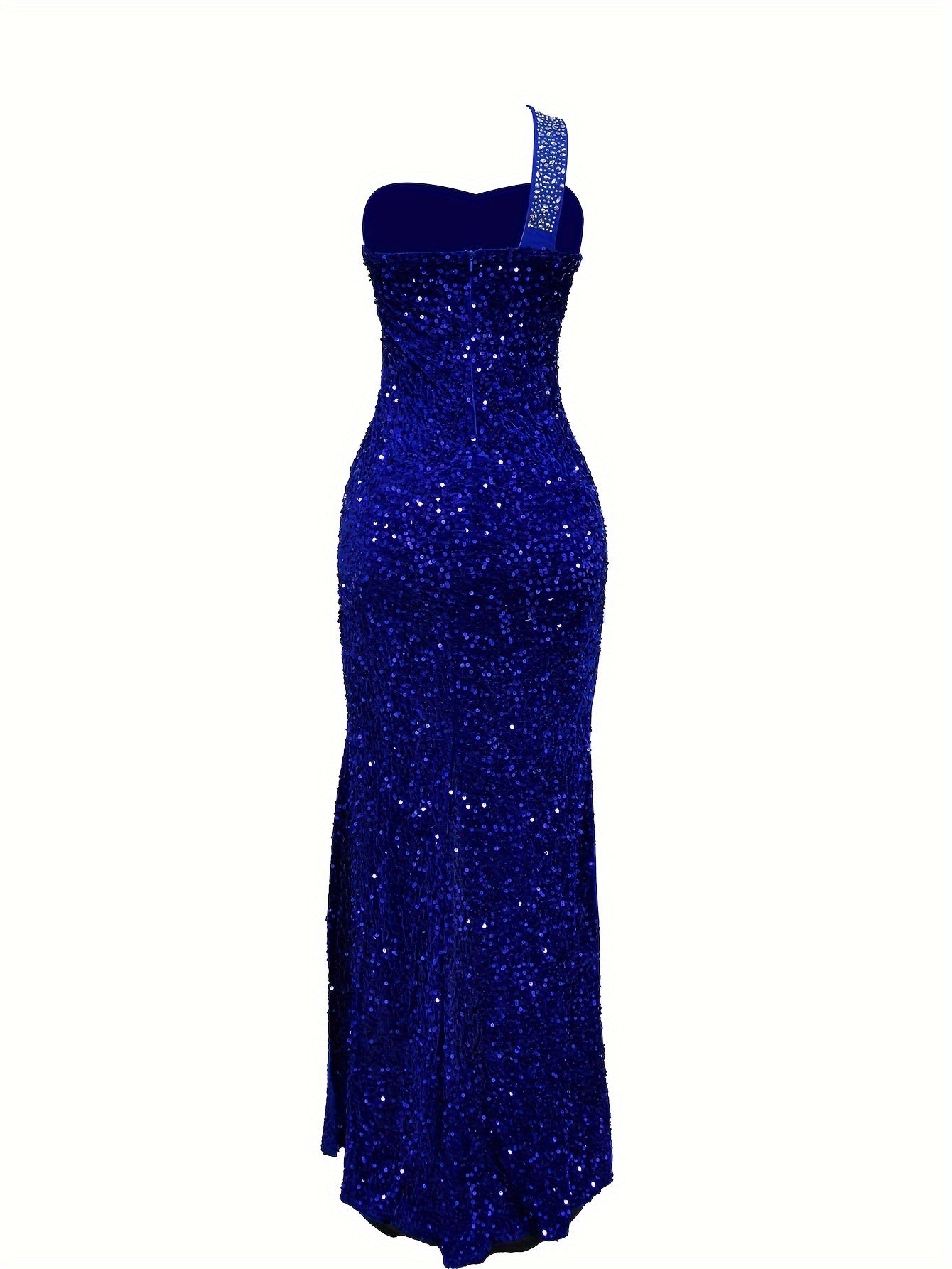 Rhinestone Decor One-shoulder Dress, Elegant Sleeveless Floor Length Dress, Women's Clothing