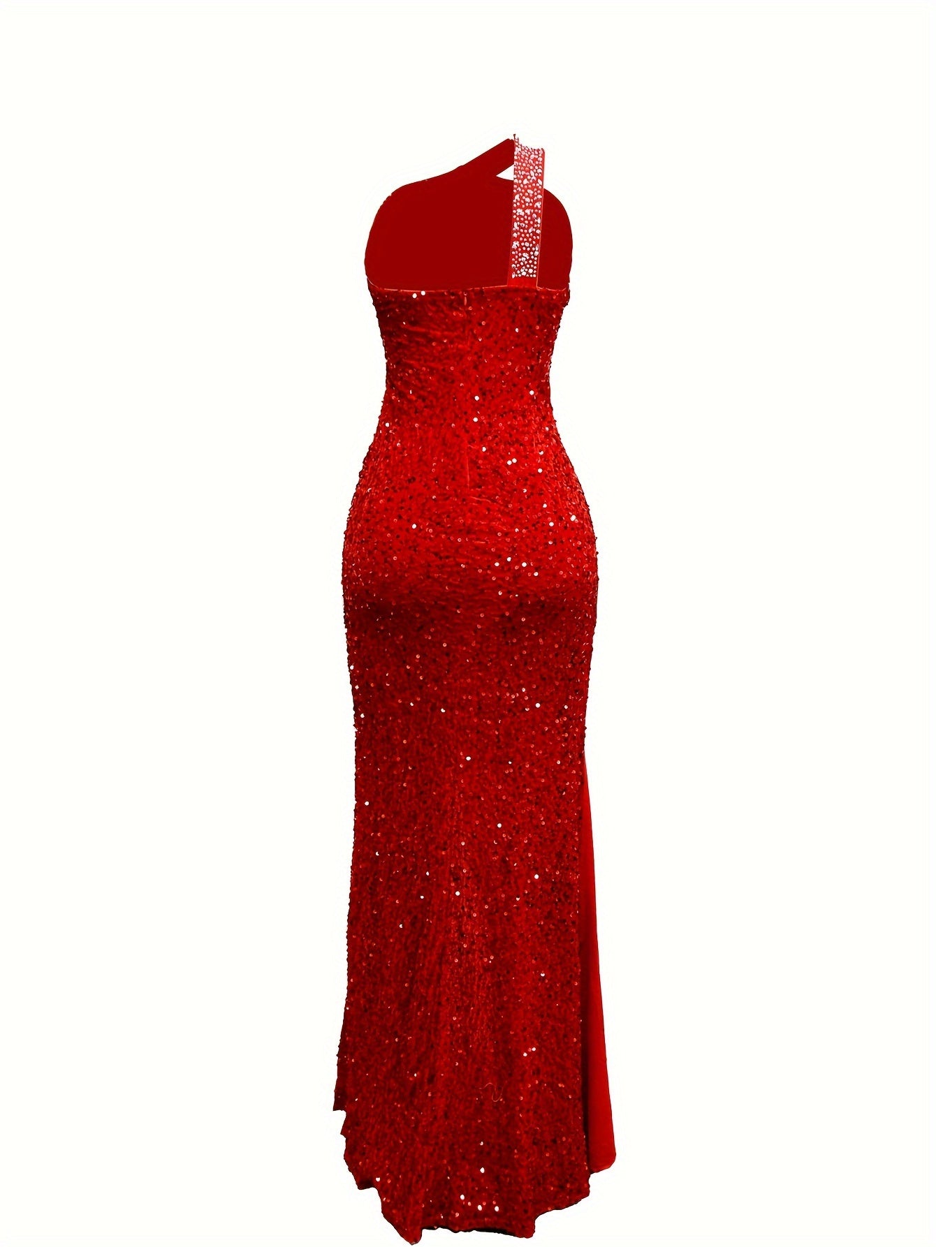 Rhinestone Decor One-shoulder Dress, Elegant Sleeveless Floor Length Dress, Women's Clothing