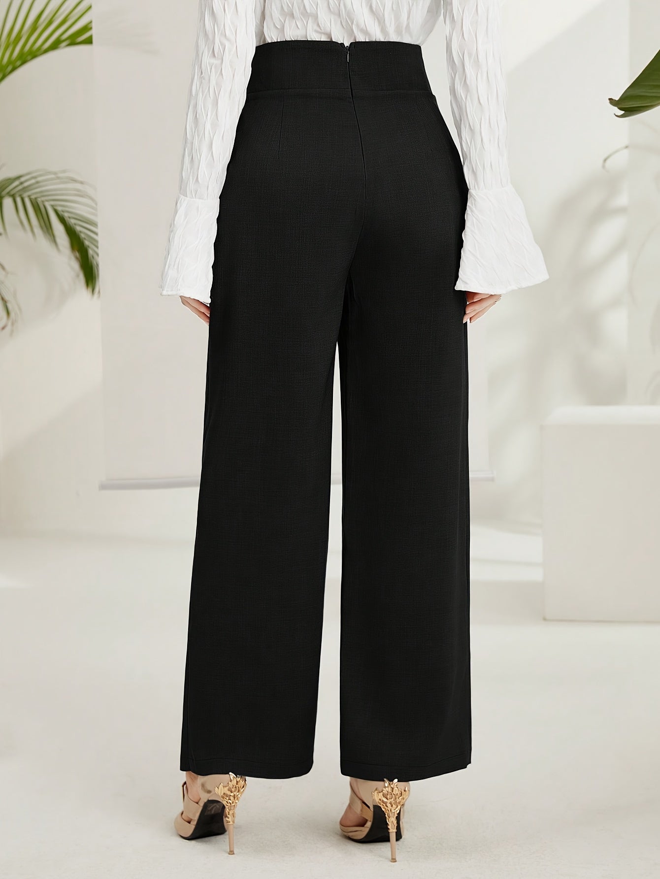 Solid Wide-Leg Layered Pants  | Product Universal