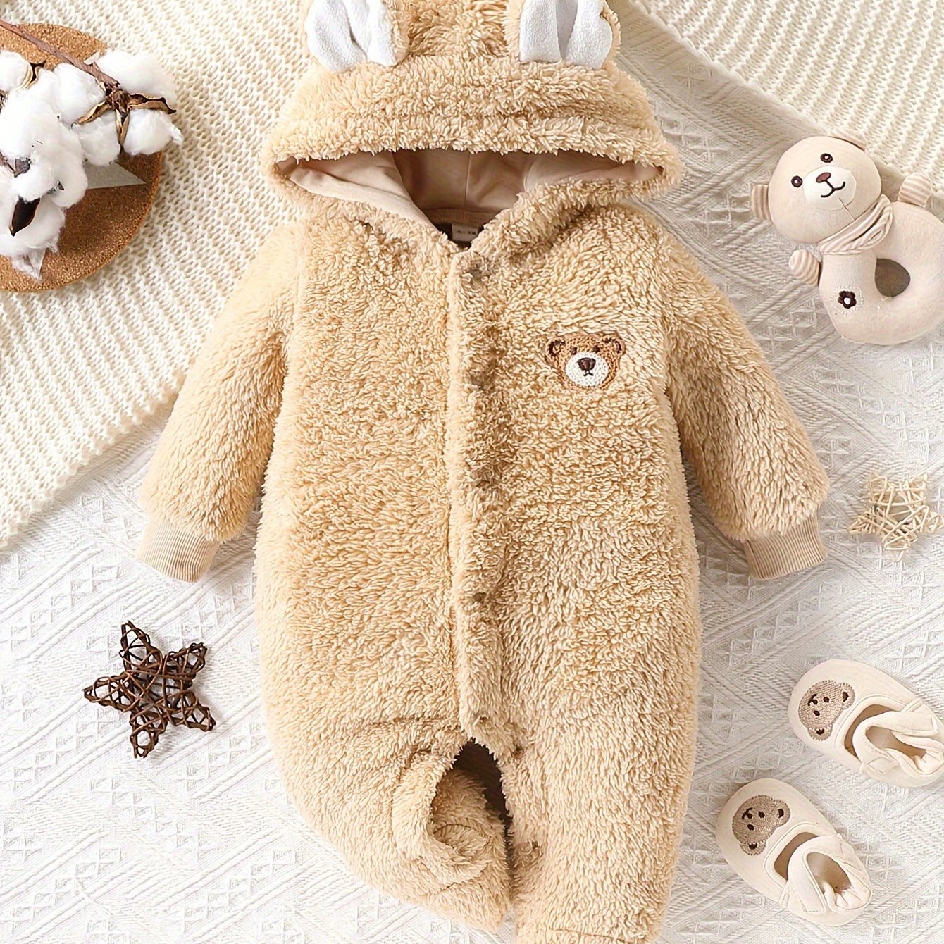 Cozy Fleece Bear Hooded Romper for Kids