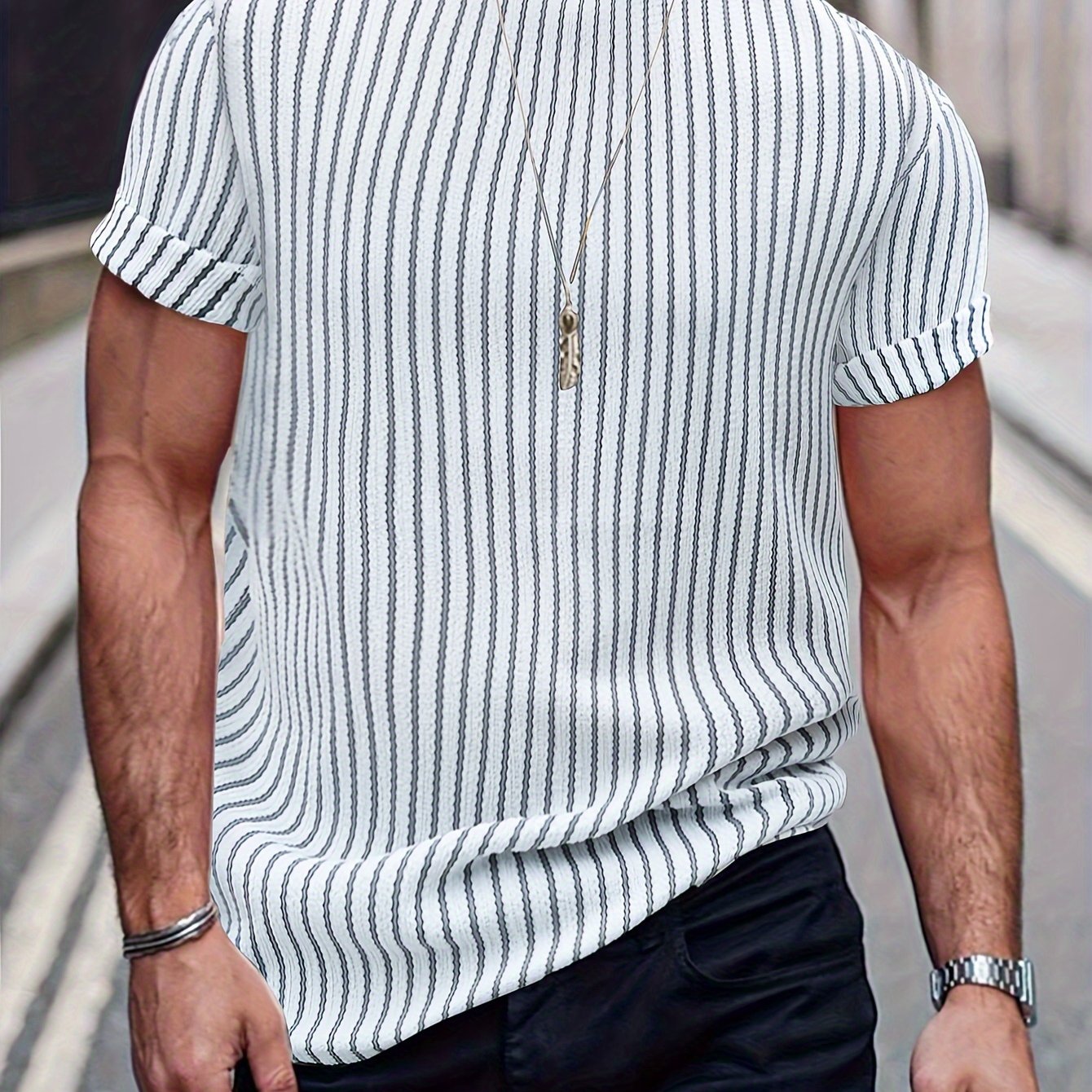 Men's Color Matching Striped T-shirt,