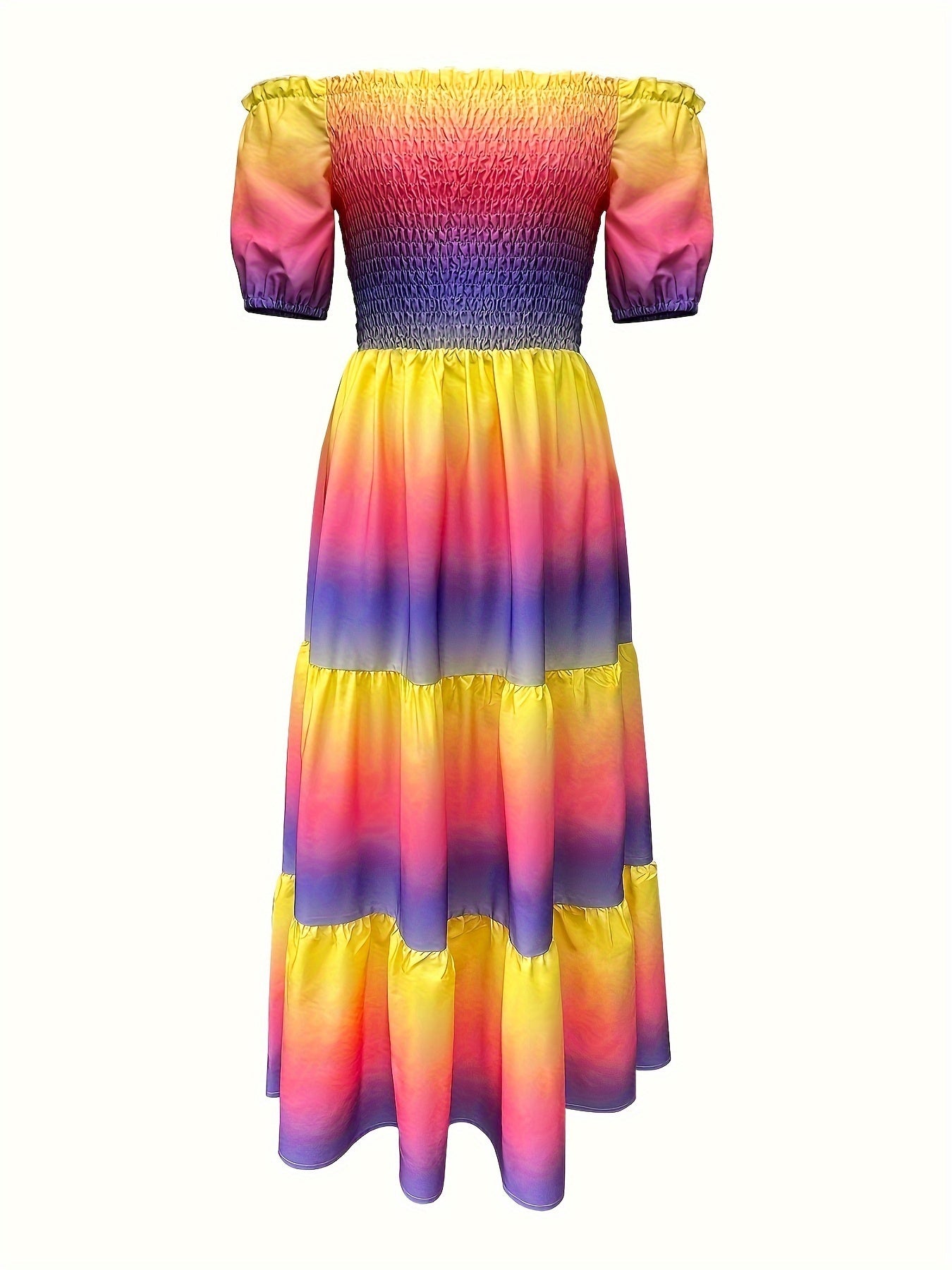 Gradient Print Tiered Dress,