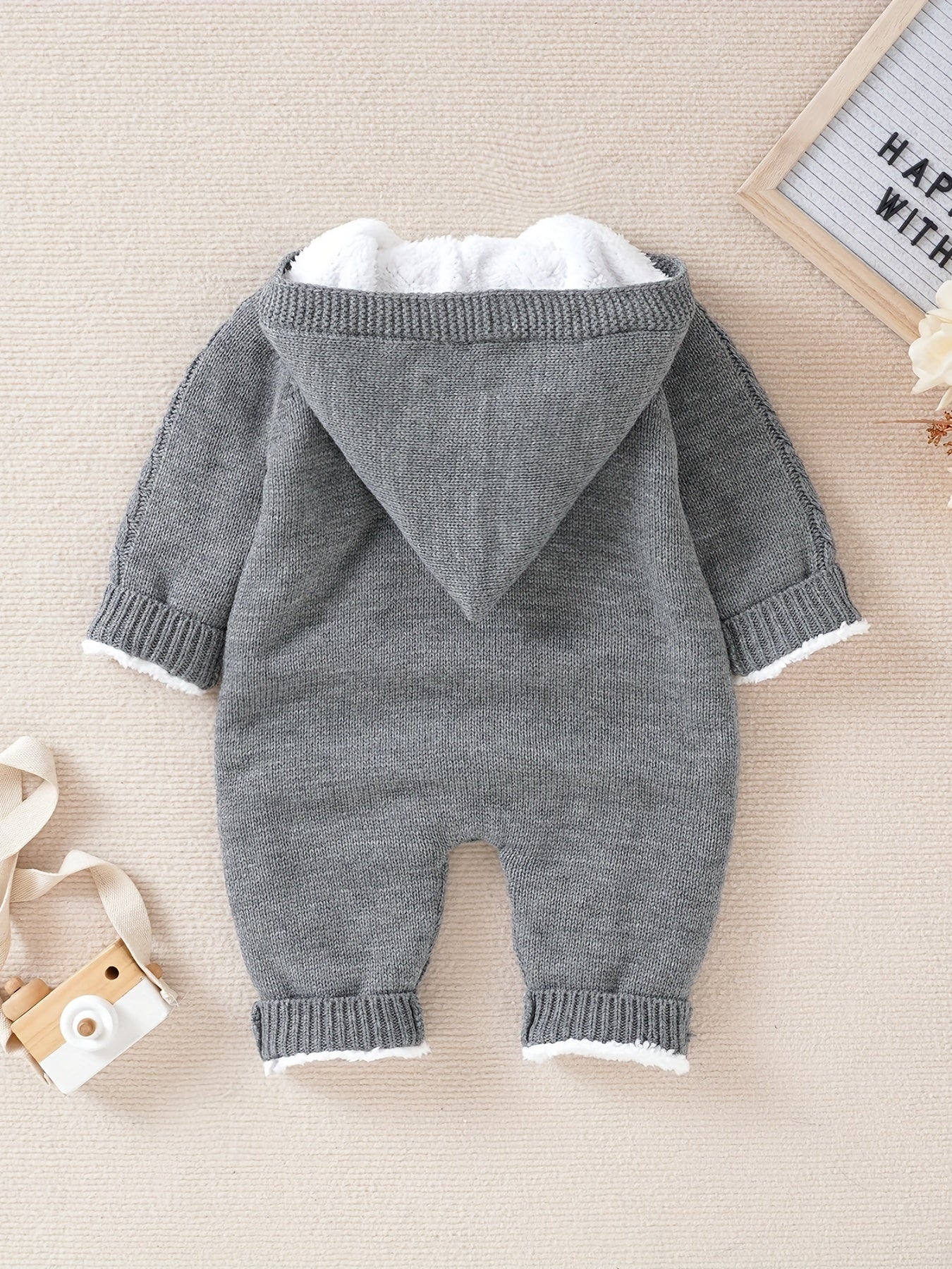 Newborn Boys And Girls Knitted Jumpsuit With Long Sleeve Hooded Pants Jumpsuit