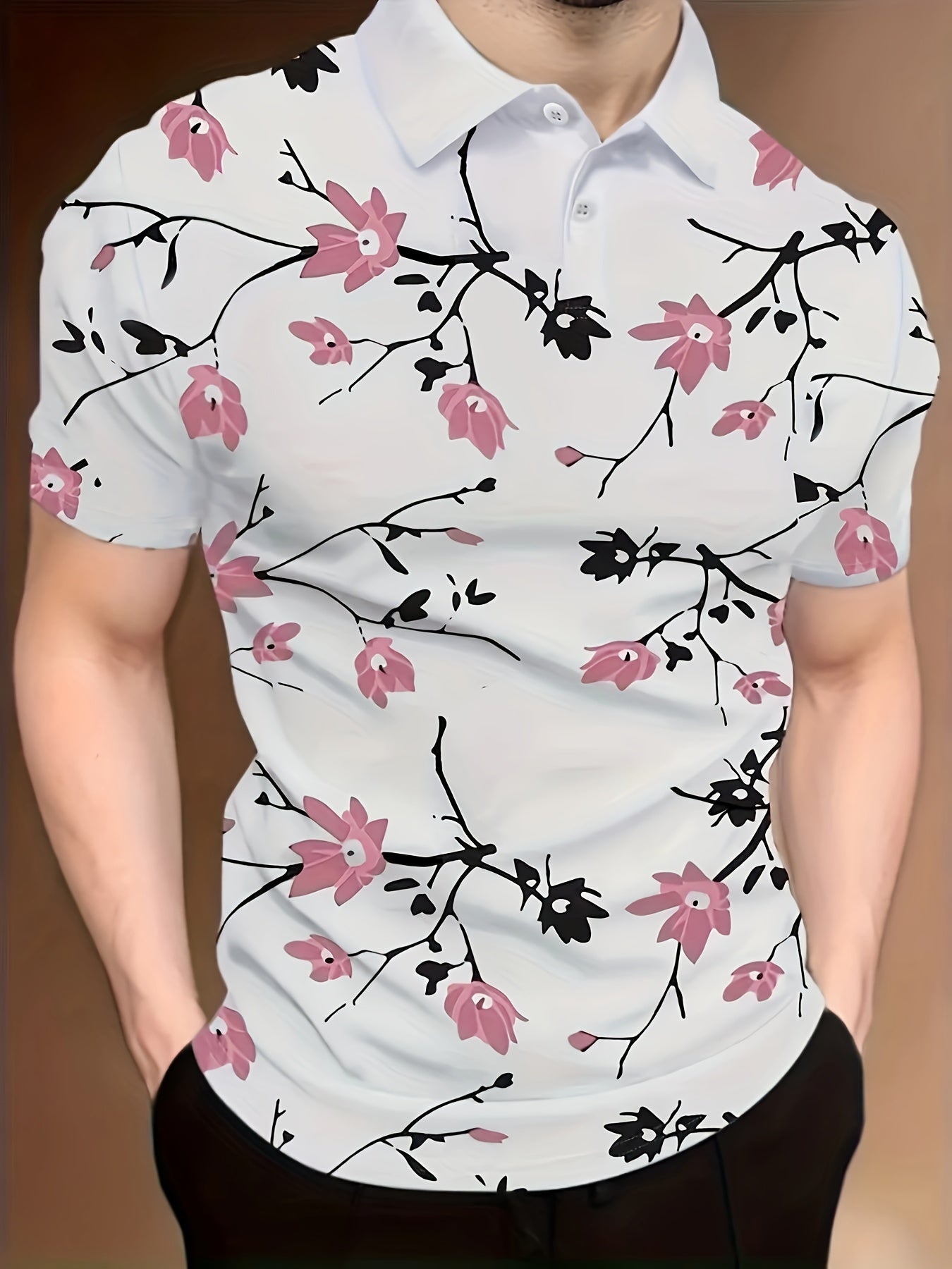 Men's Floral Pattern Short Sleeve Lapel Shirt,