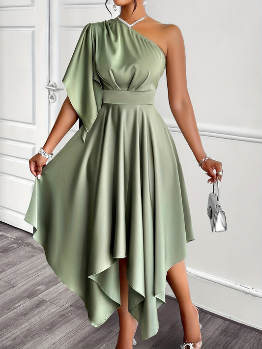 Elegant Asymmetrical One-Shoulder Peplum Dress for Women.