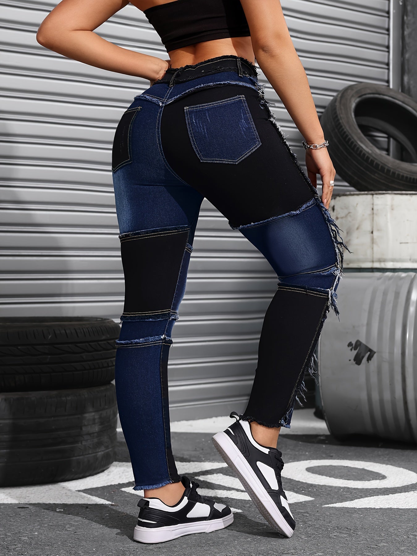 Women's Stretchy Colorblock Skinny Jeans High Waist | Product Universal