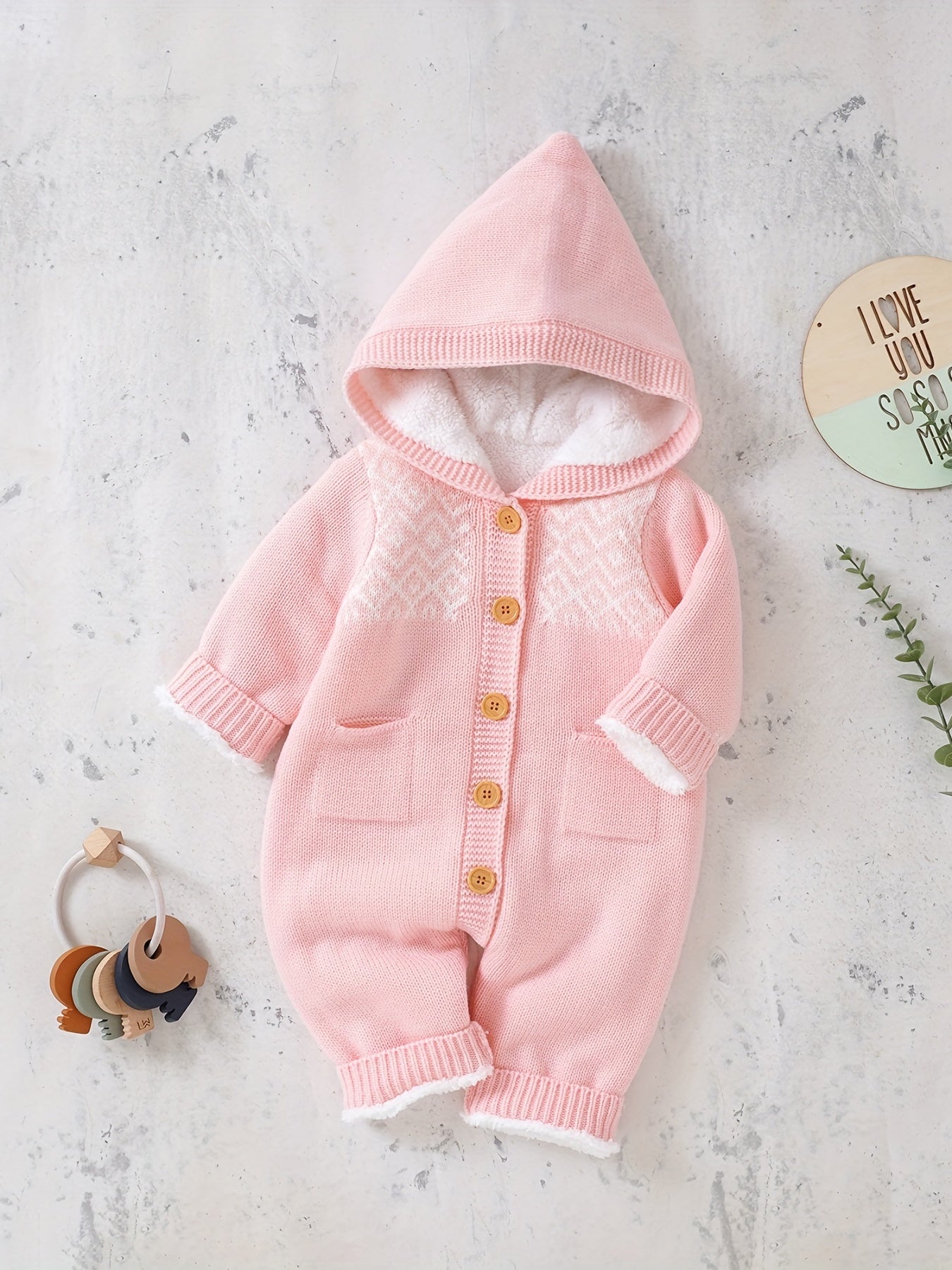 Newborn Boys And Girls Knitted Jumpsuit With Long Sleeve Hooded Pants Jumpsuit