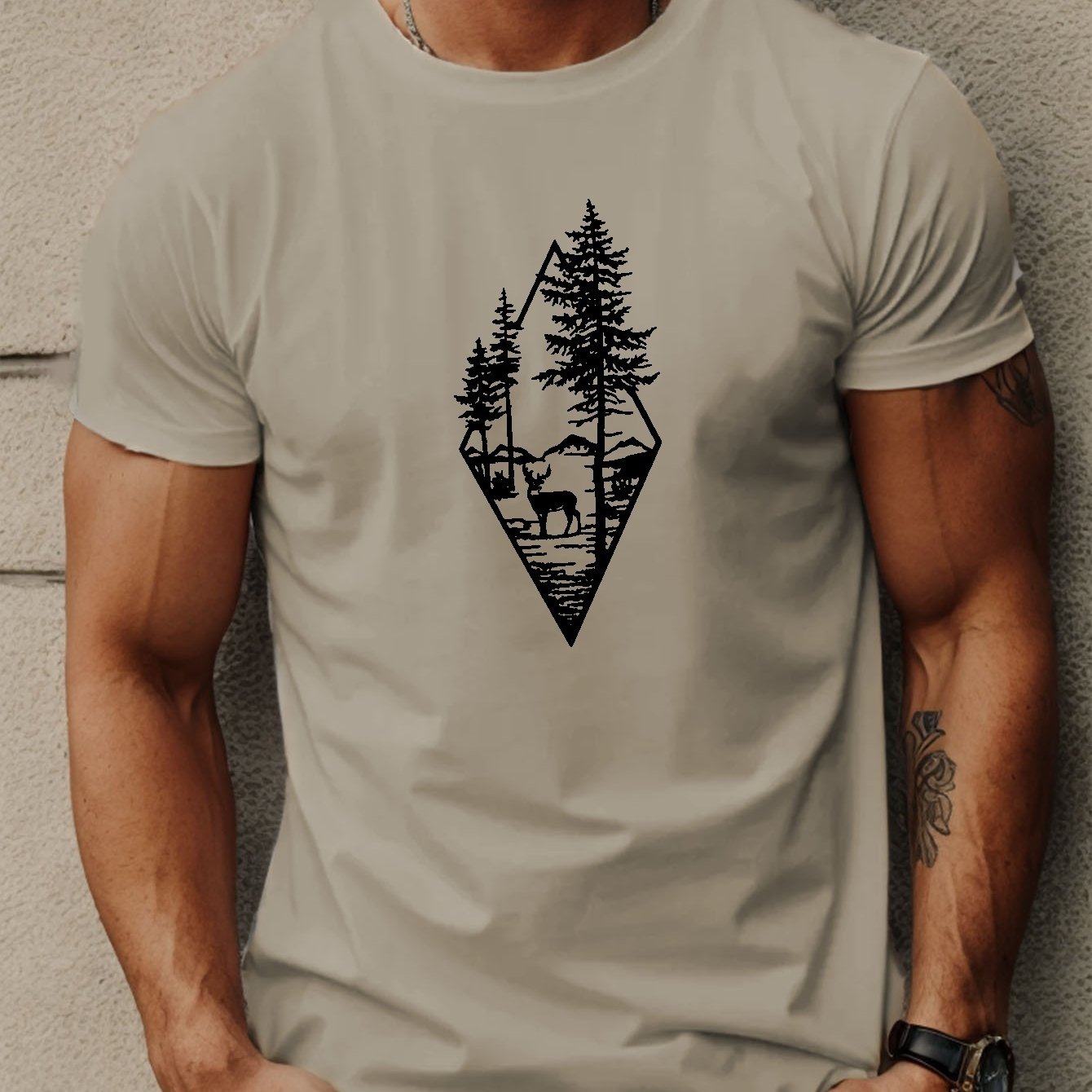 Men's Casual Short Sleeve T-Shirt with Geometric Print.