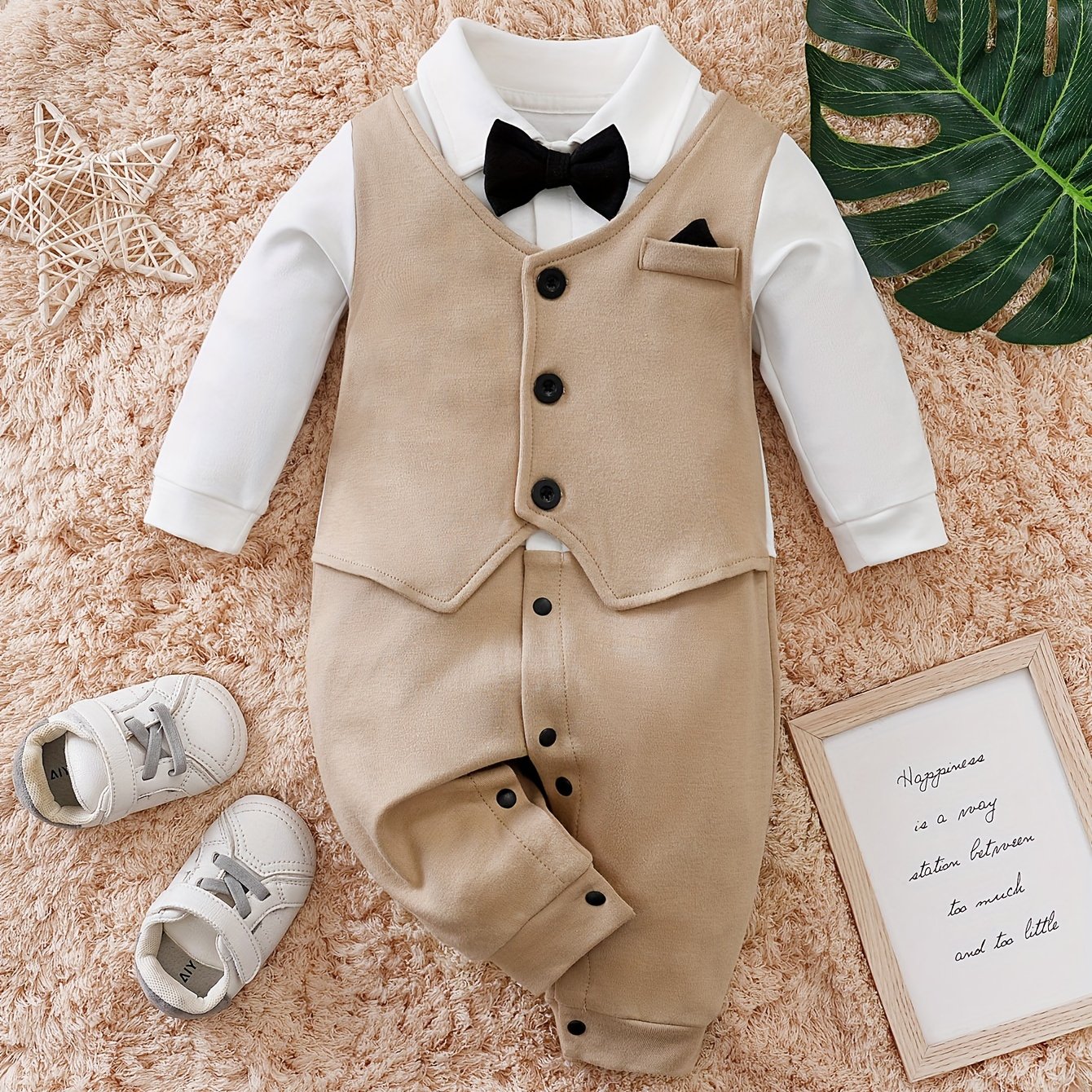 Infant's Bowtie Decor Gentleman Cotton Bodysuit,