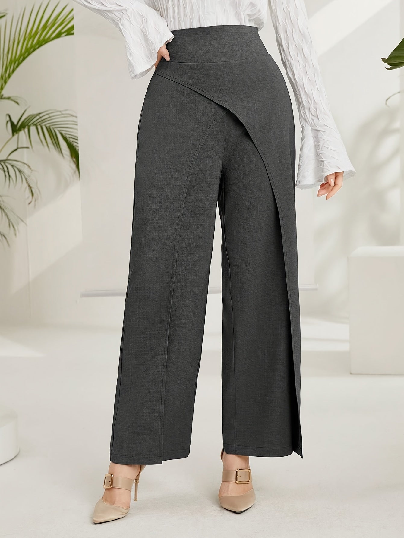 Solid Wide-Leg Layered Pants  | Product Universal