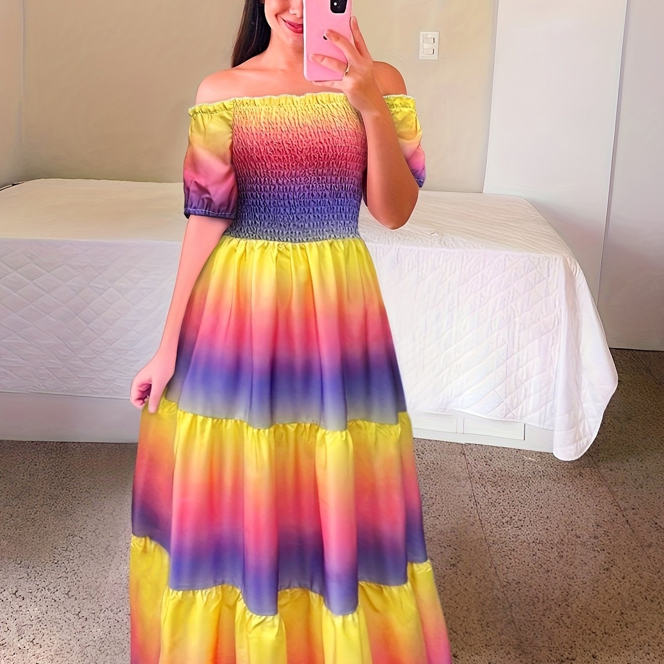 Gradient Print Tiered Dress,