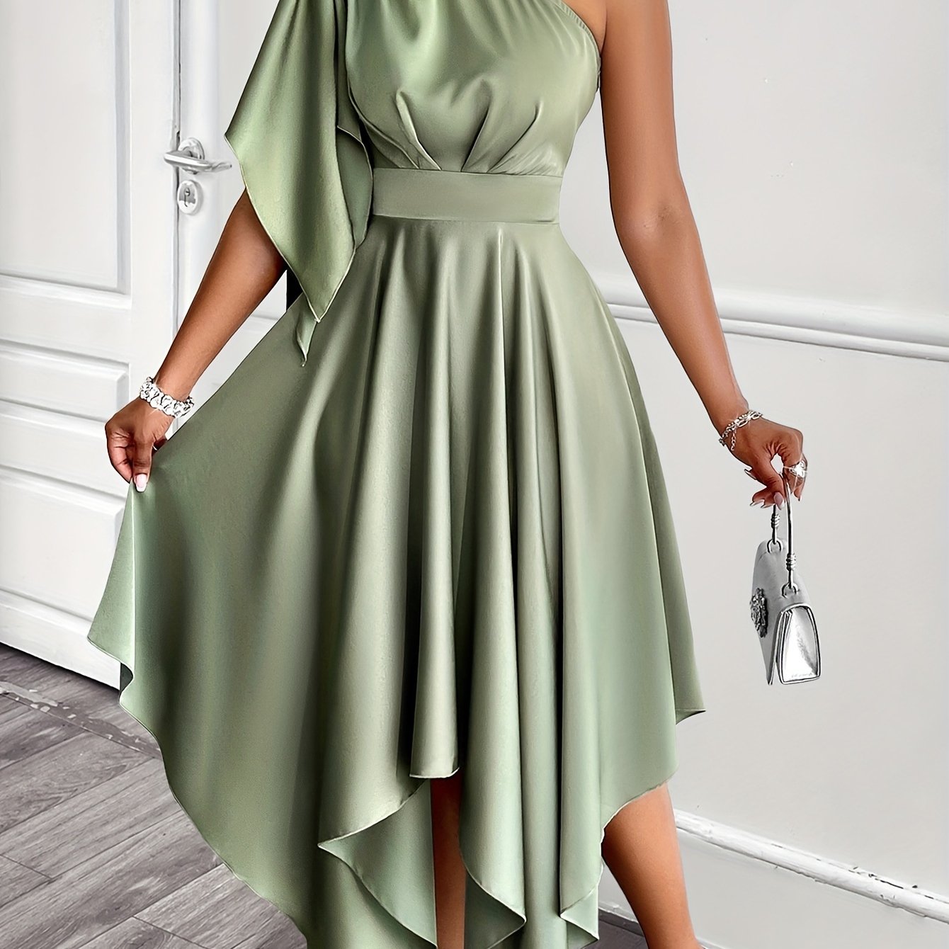 Elegant Asymmetrical One-Shoulder Peplum Dress for Women.