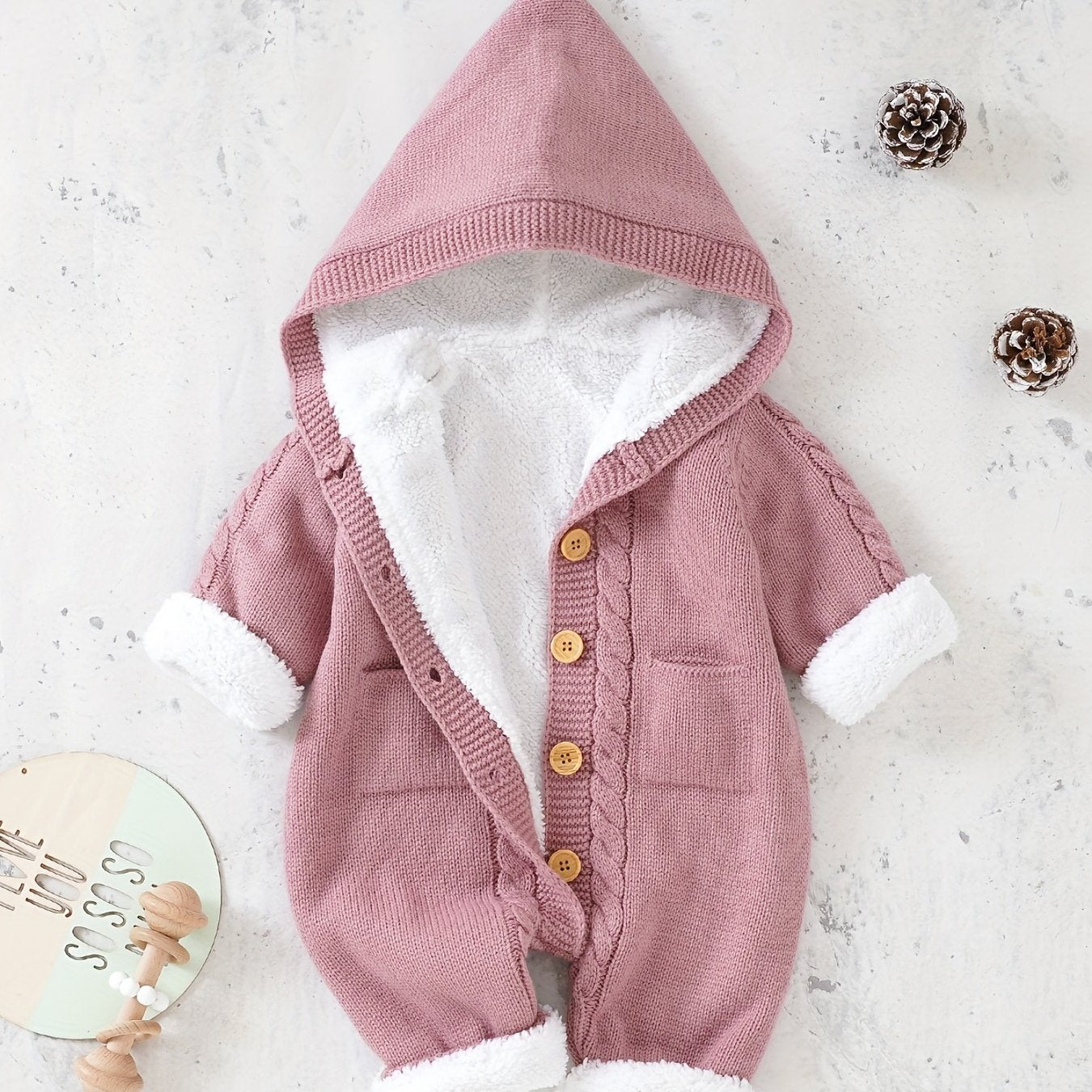 Newborn Boys And Girls Knitted Jumpsuit With Long Sleeve Hooded Pants Jumpsuit