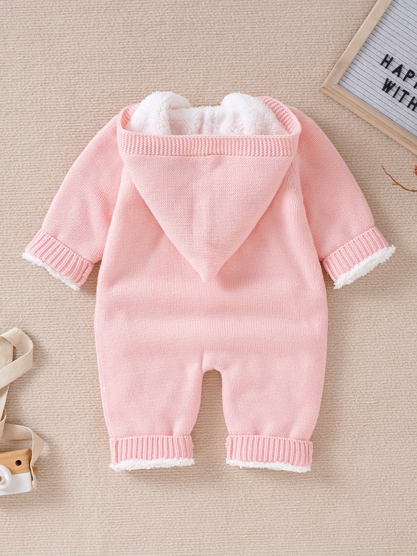 Newborn Boys And Girls Knitted Jumpsuit With Long Sleeve Hooded Pants Jumpsuit