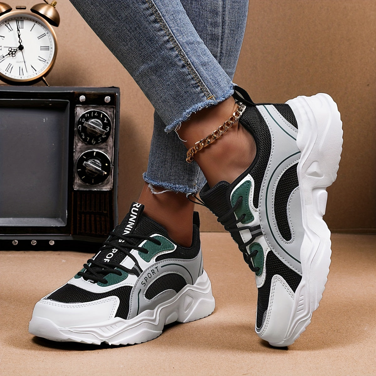 Women's Colorblock Casual Sneakers, Lace Up Lightweight