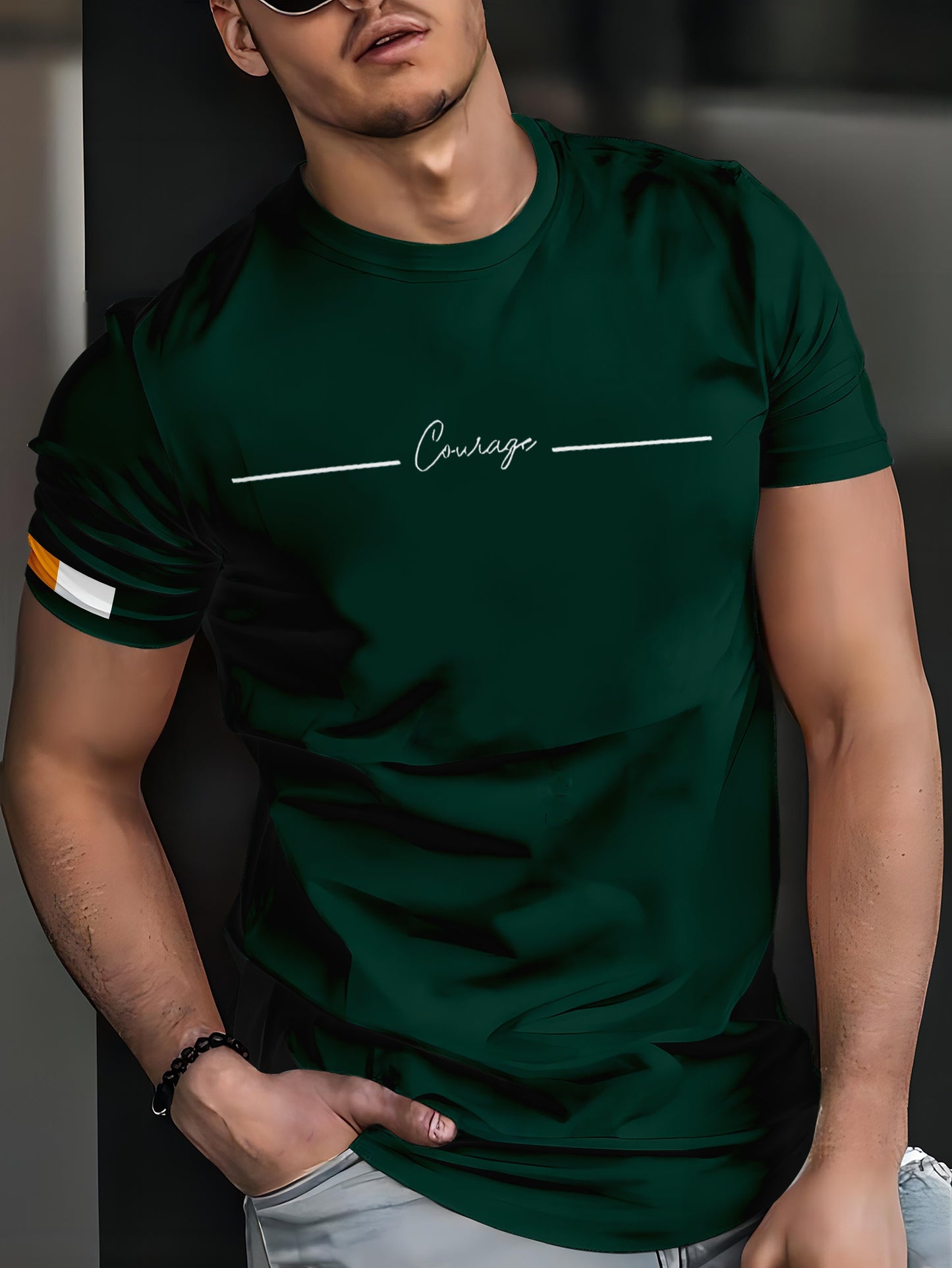 1pc Men'S Casual Green T-Shirt with 3D Digital Print,